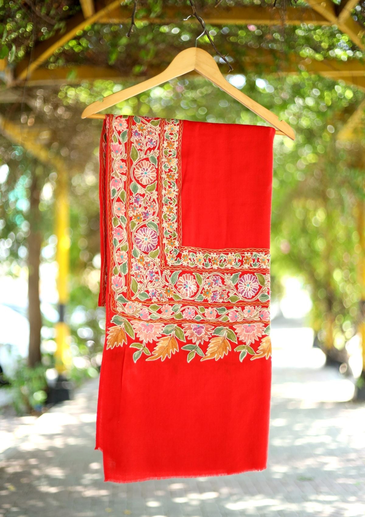 Ari Work Wool Shawl D - 107 - Red - Official Shawls Niche - Agha Fabrics UK