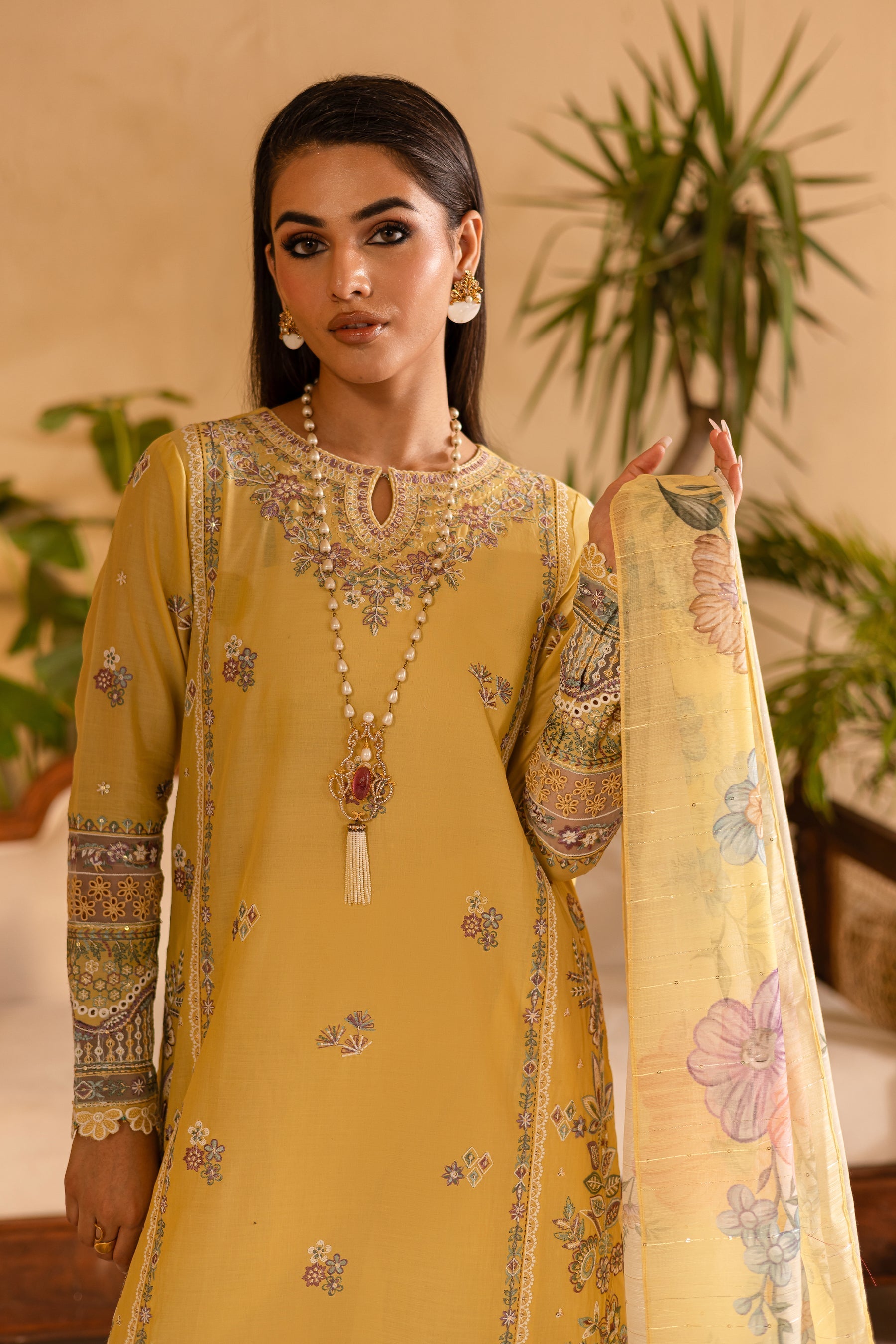 Batik | Nyra Embroidered Summer Solids | Maize - Official Batik - Agha Fabrics UK