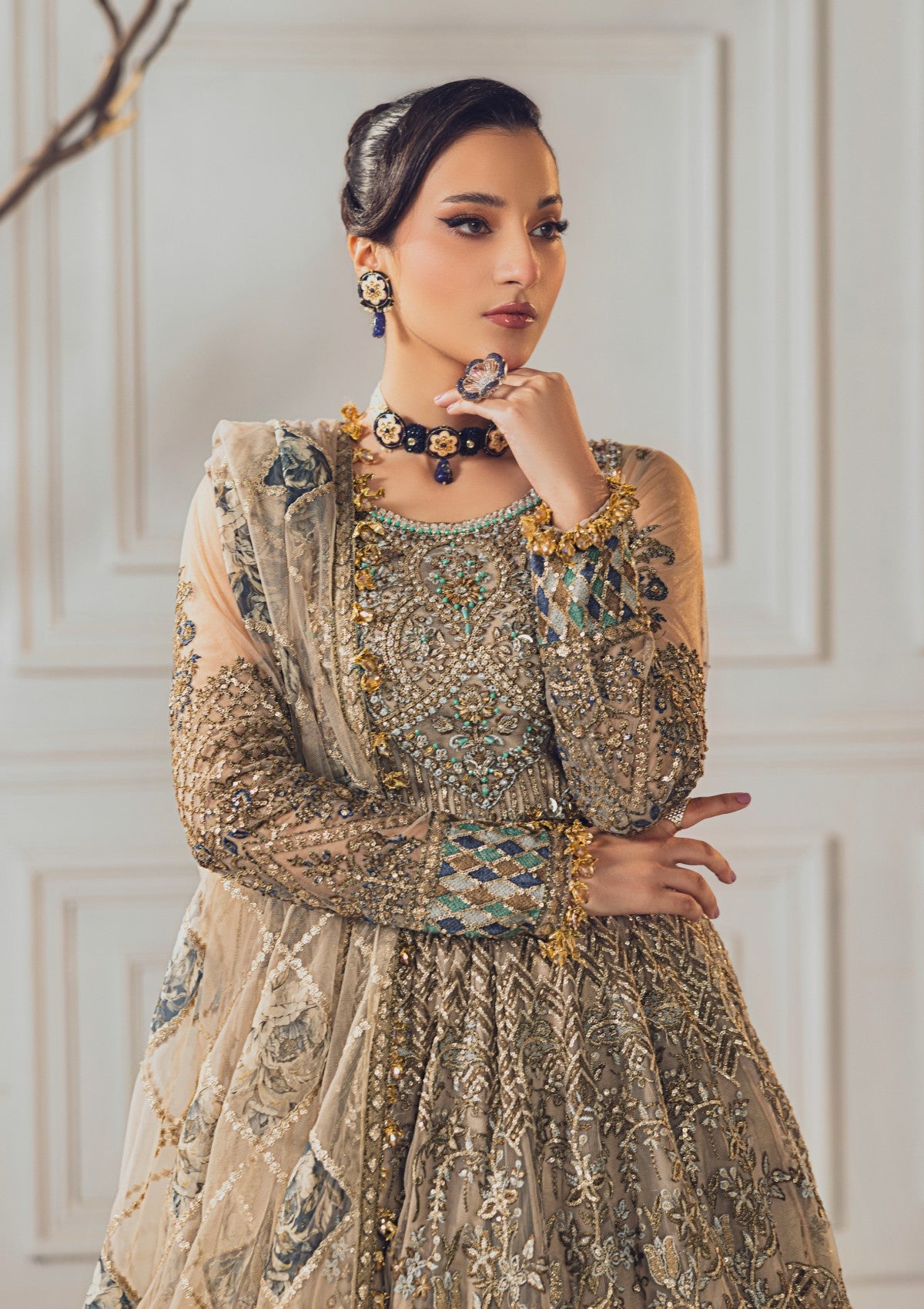 Formal Collection - Rubaaiyat - Wedding Edit 24 - Skin Gold - Official Rubaaiyat - Agha Fabrics UK