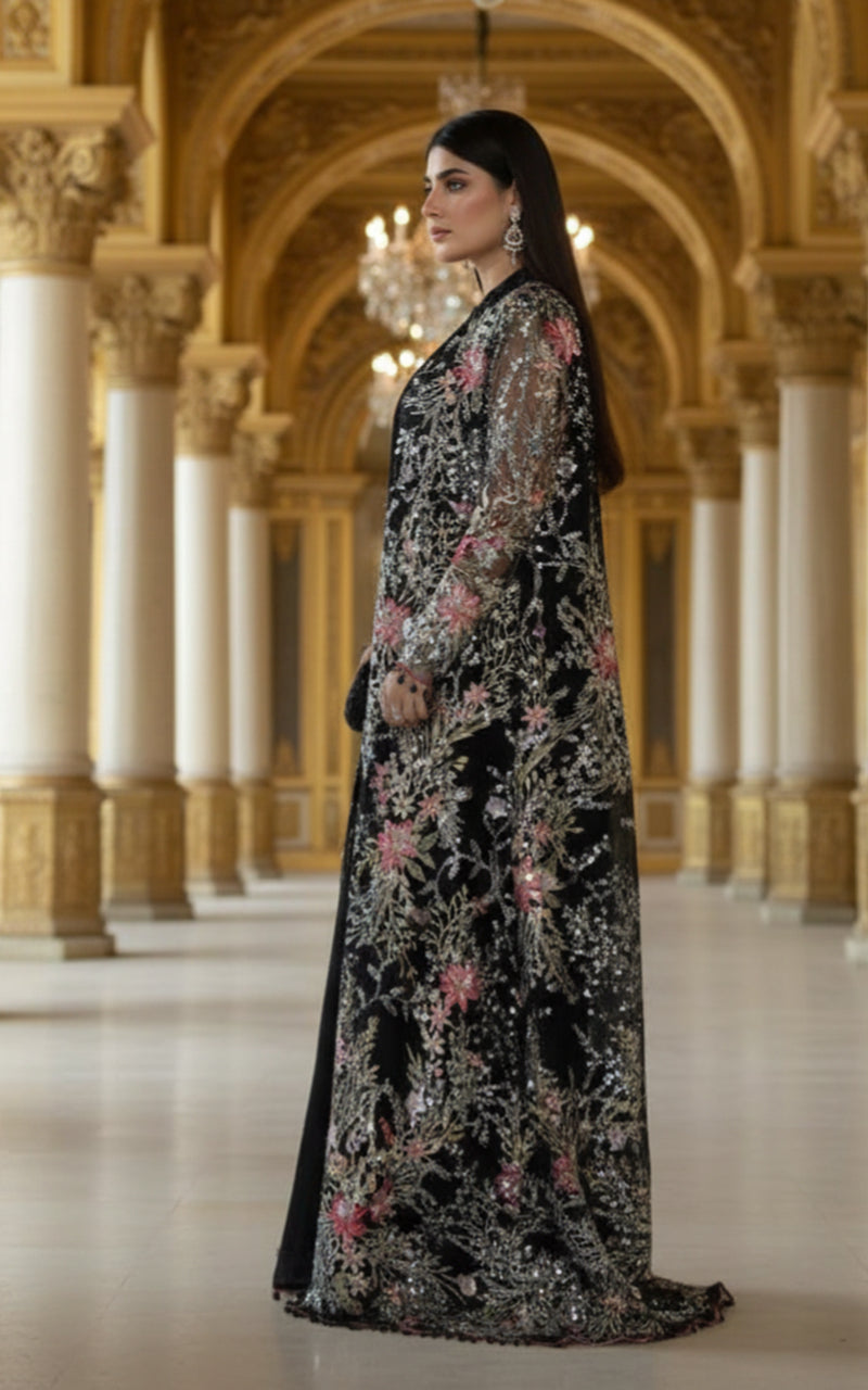 Threads and Motifs | Formal Dresses 25 | Net Embroidered Jacket With Chiffon Saree