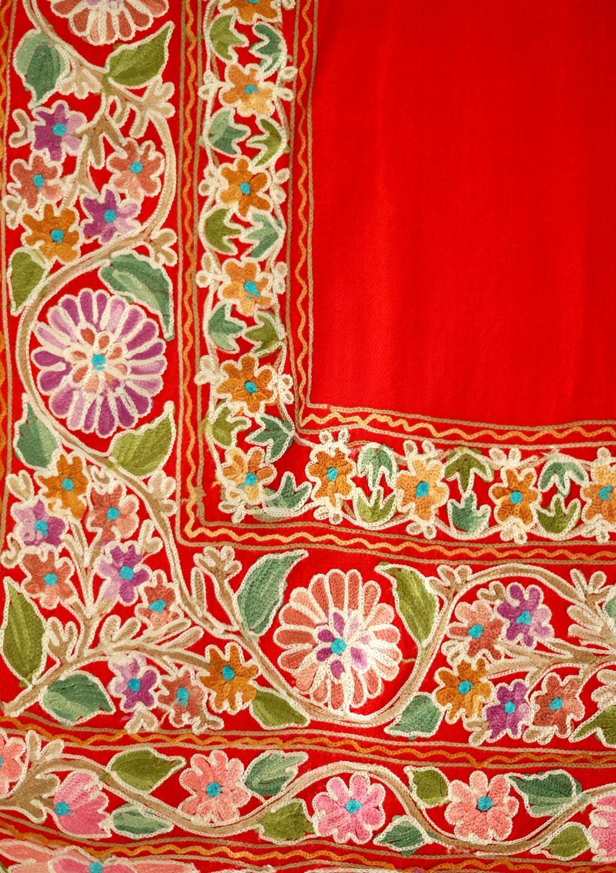 Ari Work Wool Shawl D - 107 - Red - Official Shawls Niche - Agha Fabrics UK