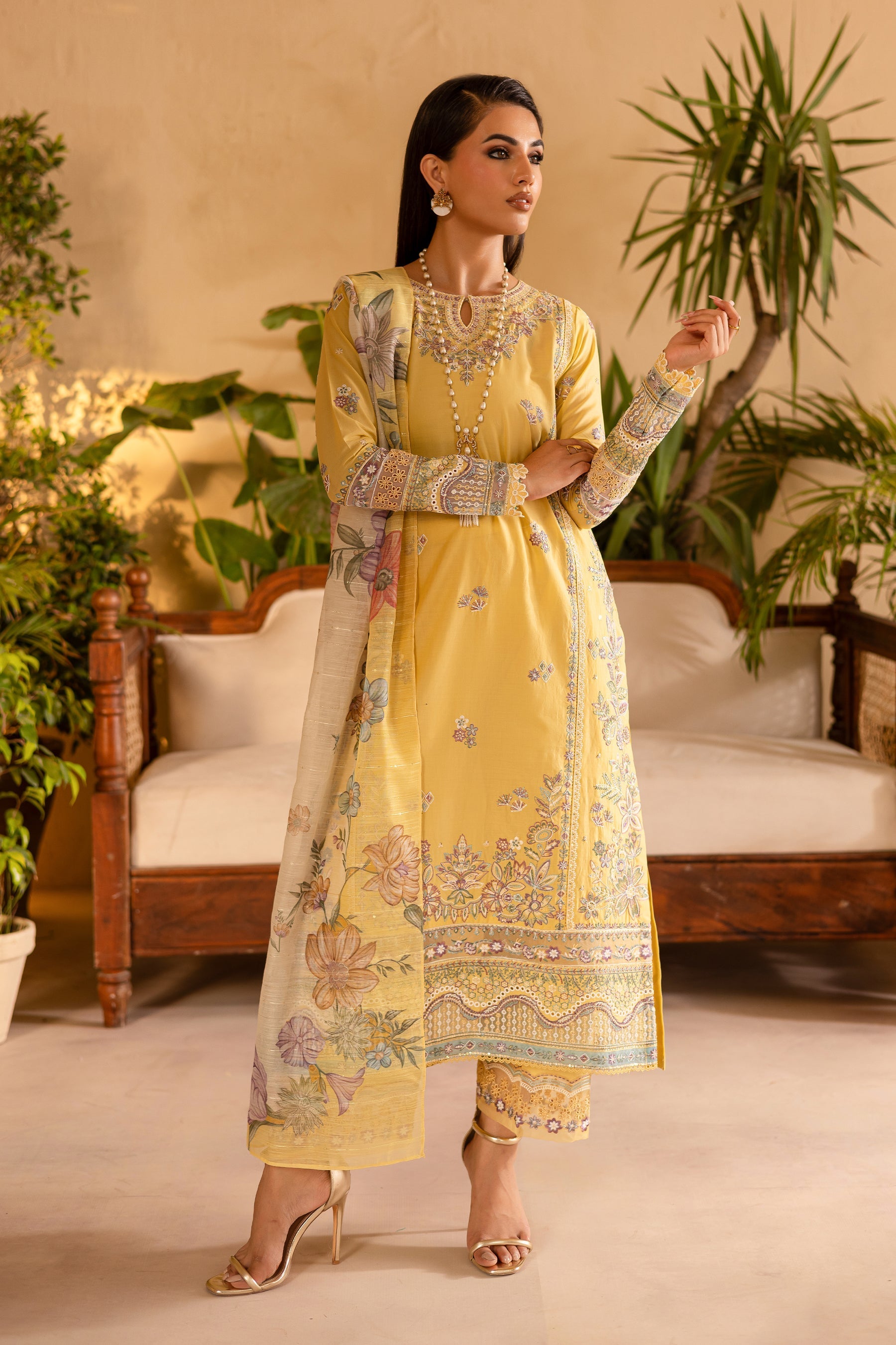 Batik | Nyra Embroidered Summer Solids | Maize - Official Batik - Agha Fabrics UK