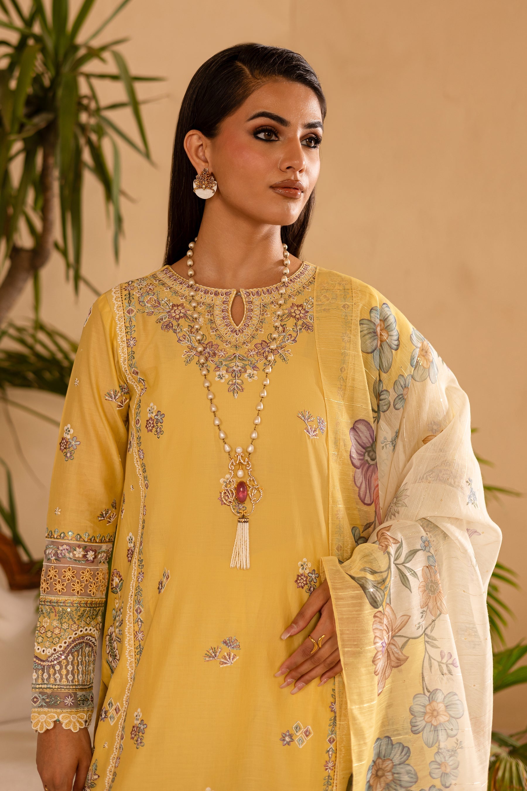 Batik | Nyra Embroidered Summer Solids | Maize - Official Batik - Agha Fabrics UK