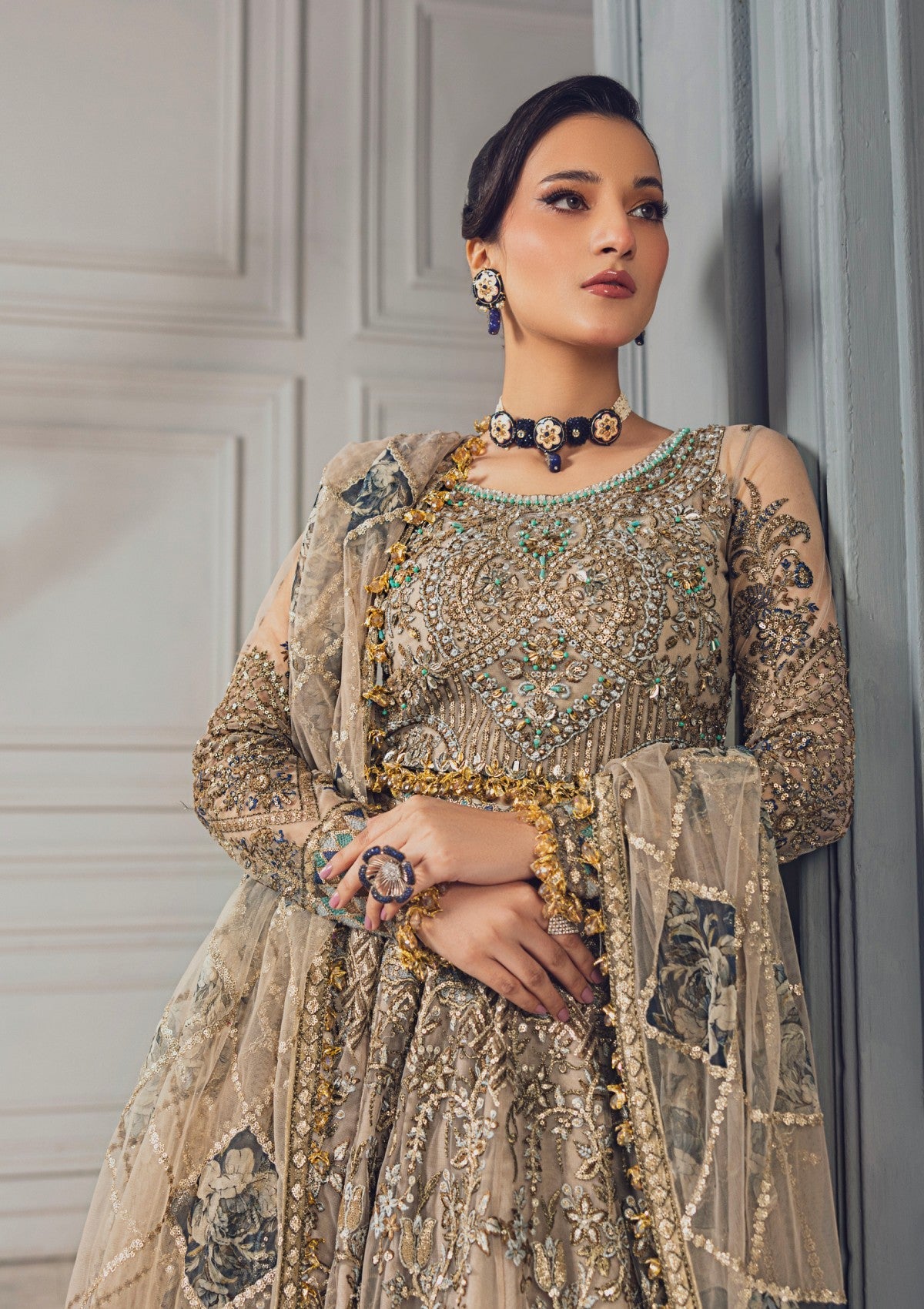 Formal Collection - Rubaaiyat - Wedding Edit 24 - Skin Gold - Official Rubaaiyat - Agha Fabrics UK