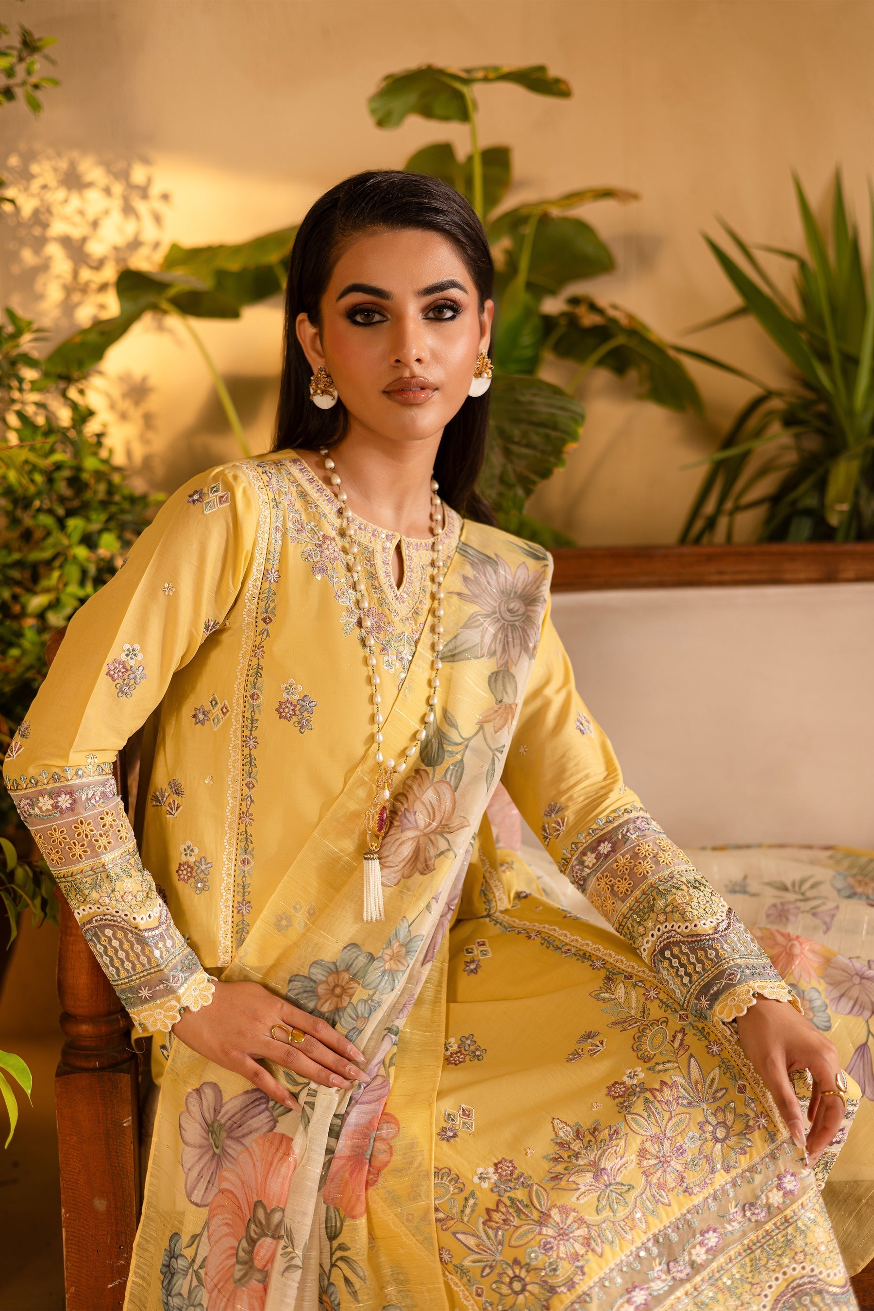 Batik | Nyra Embroidered Summer Solids | Maize - Official Batik - Agha Fabrics UK