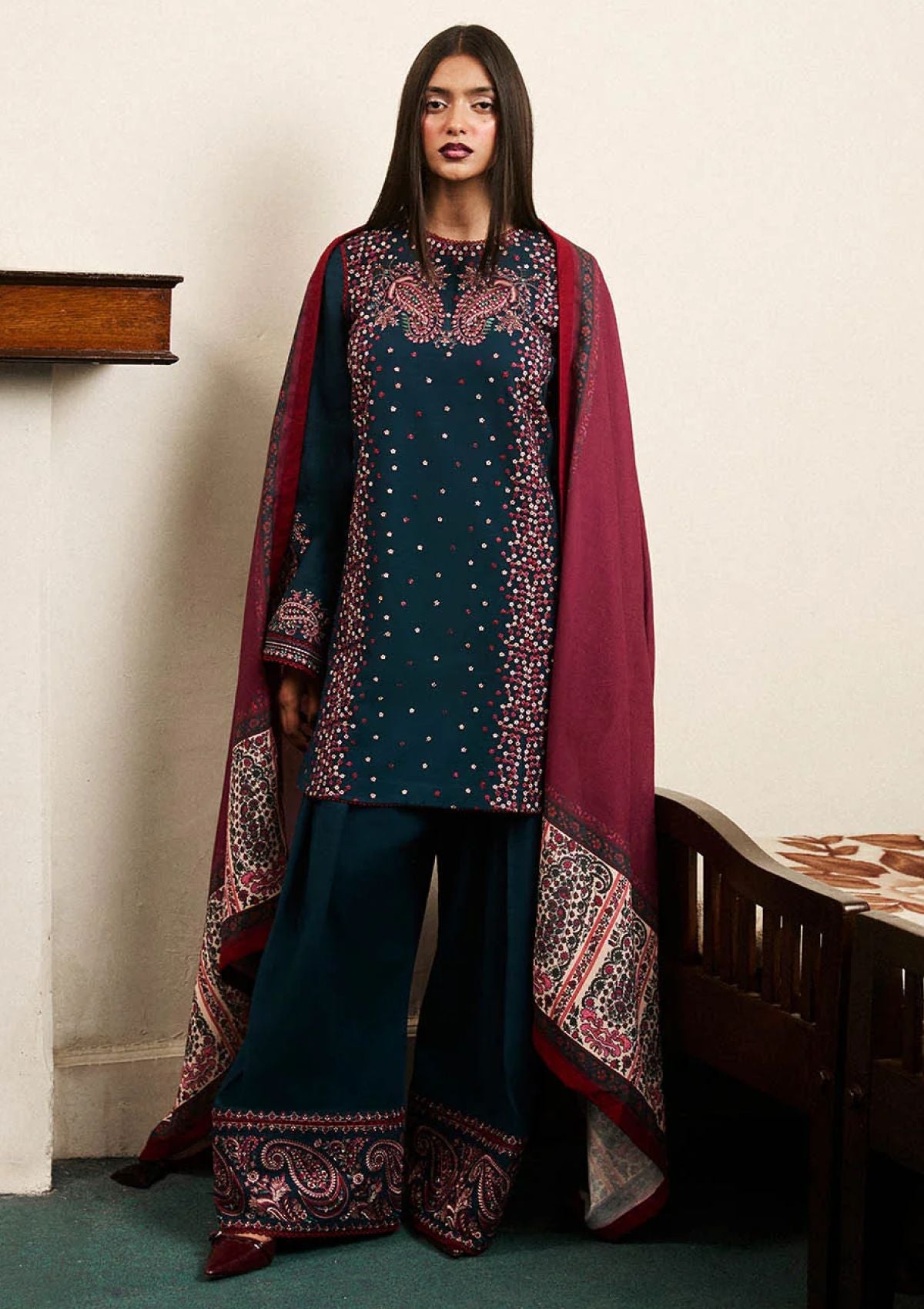 Winter Collection - Jugnu by Hussain Rehar - Autumn Winter - Ashen - Official Jugnu by Hussain Rehar - Agha Fabrics UK