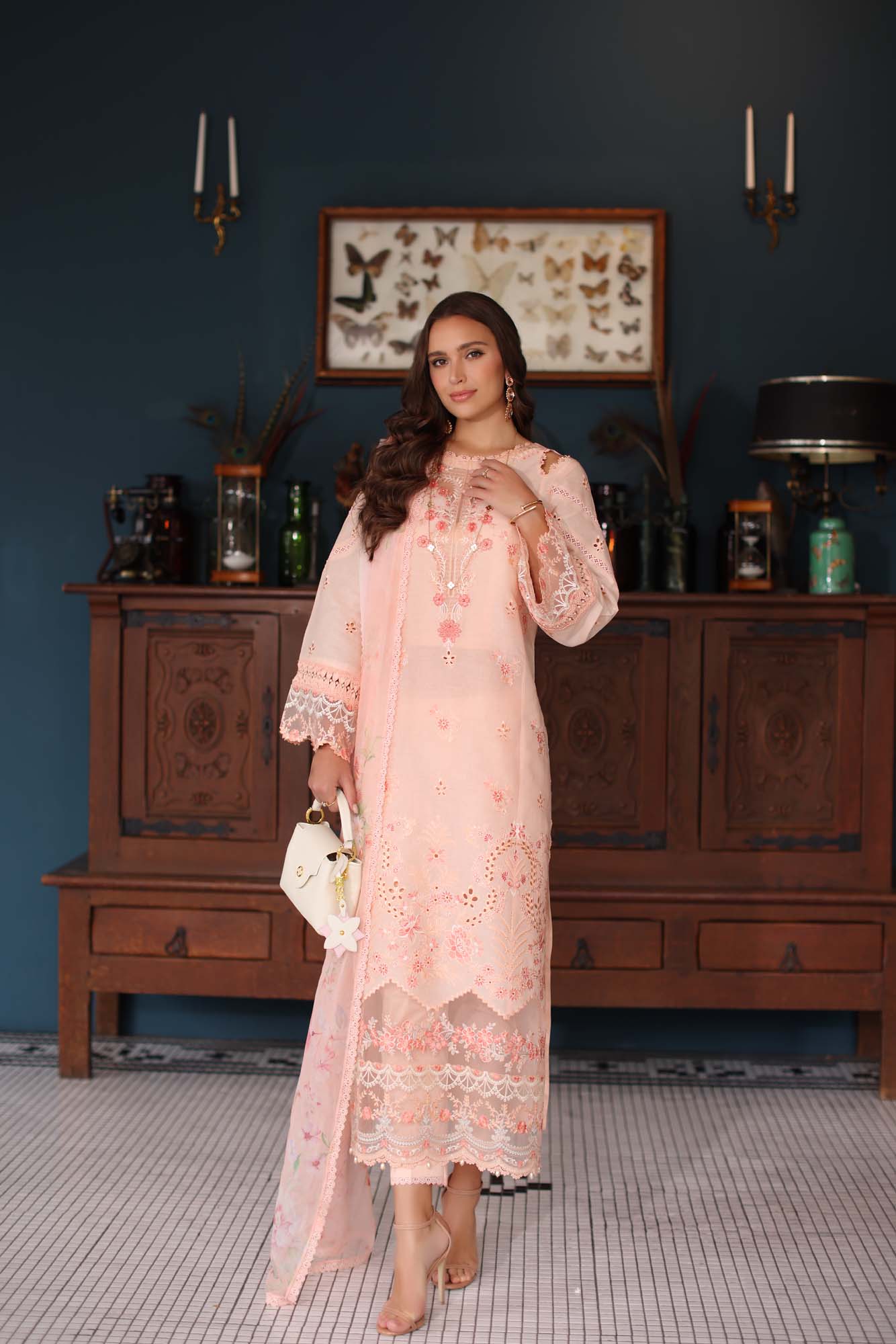 Noor by Saadia Asad | Eid Luxury Schiffli Laserkari 25 | D6- Peach
