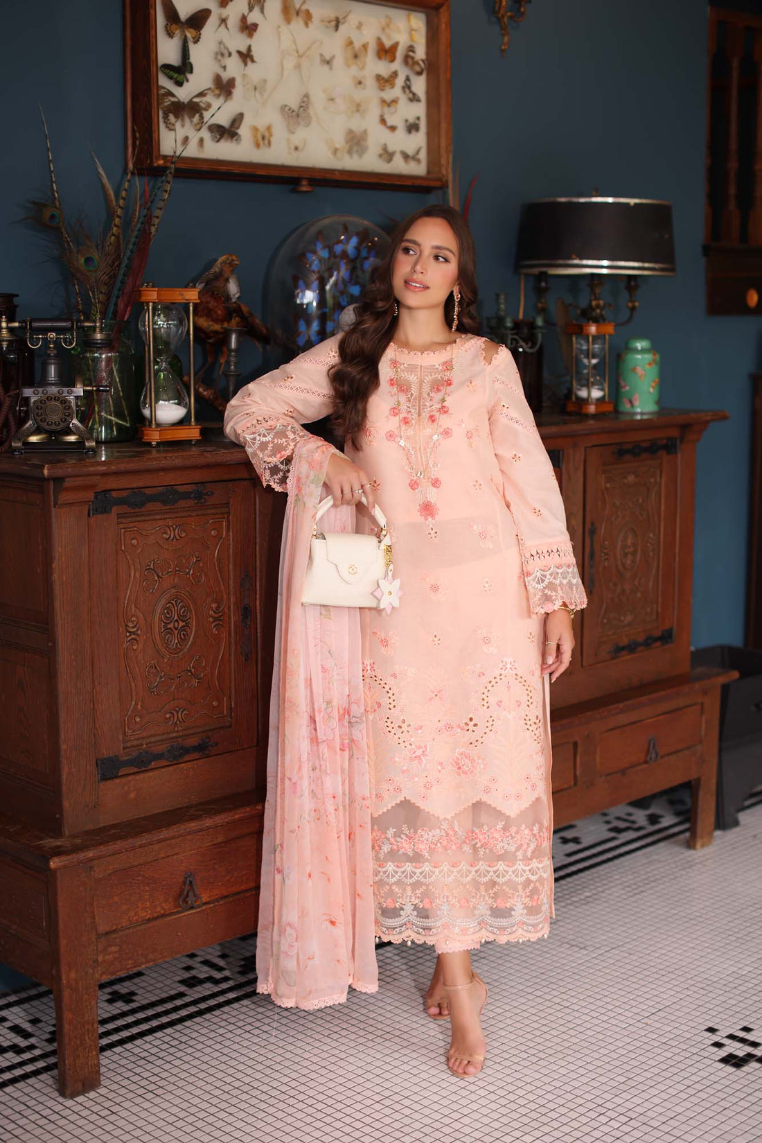 Noor by Saadia Asad | Eid Luxury Schiffli Laserkari 25 | D6- Peach