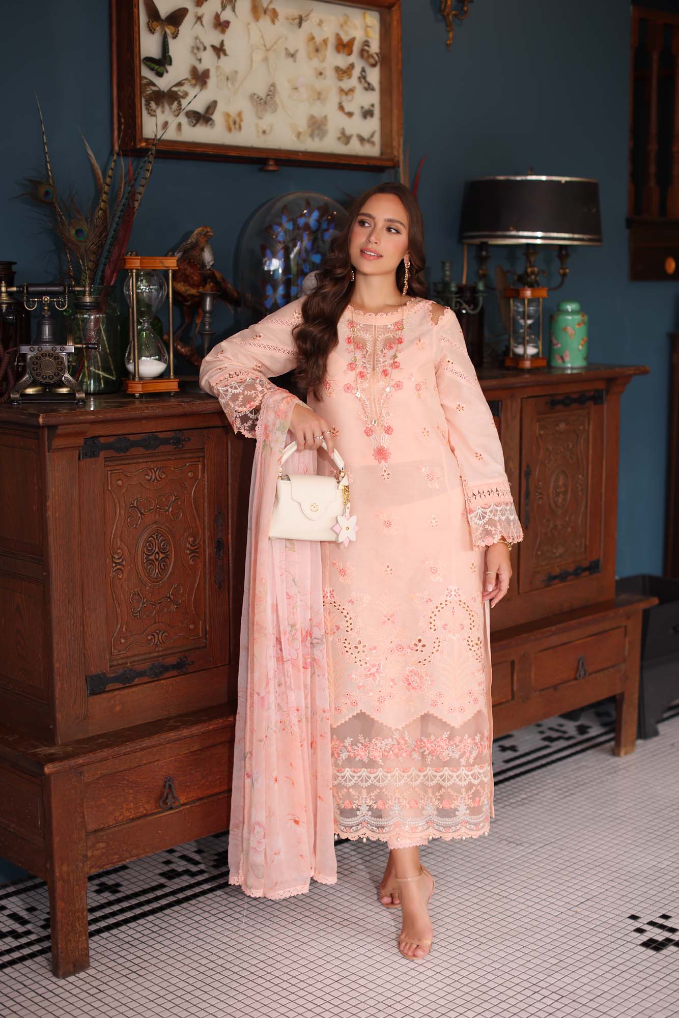 Noor by Saadia Asad | Eid Luxury Schiffli Laserkari 25 | D6- Peach
