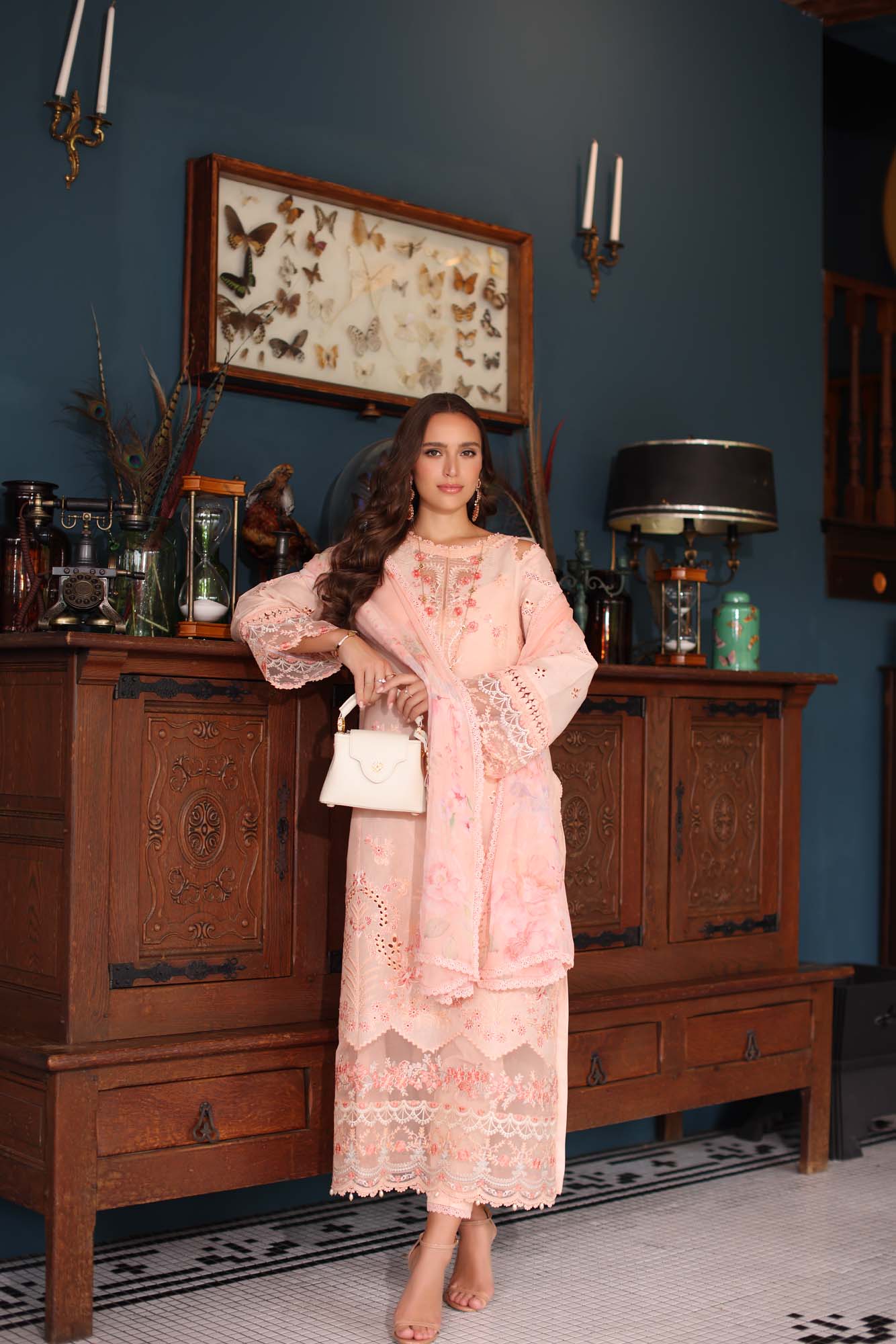 Noor by Saadia Asad | Eid Luxury Schiffli Laserkari 25 | D6- Peach