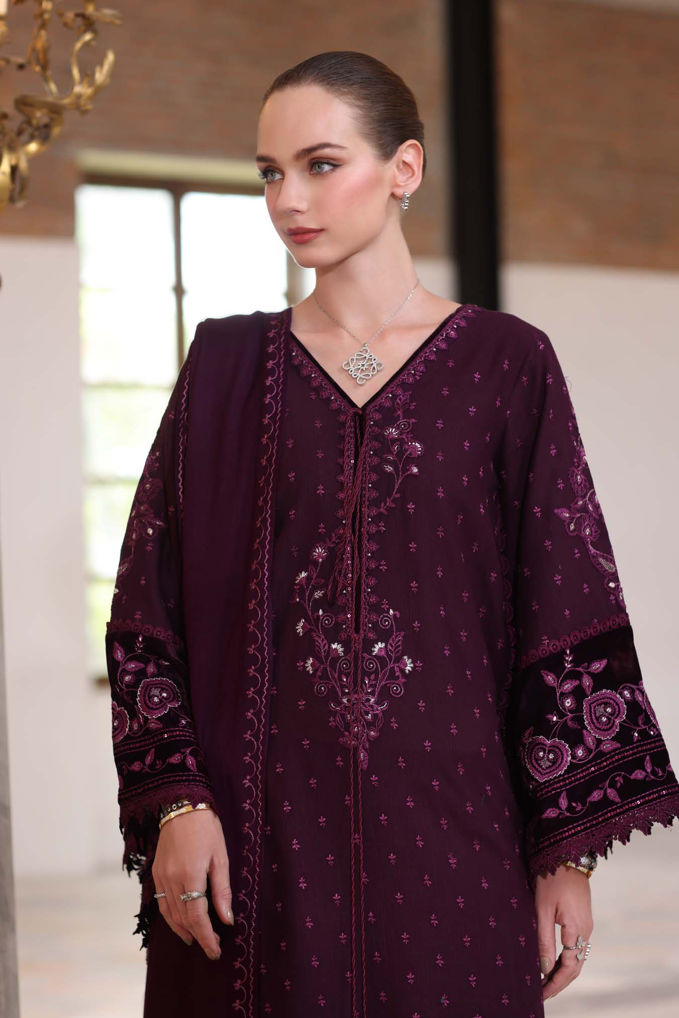 Noor by Saadia Asad | Winter Pashmina 25 | Damson