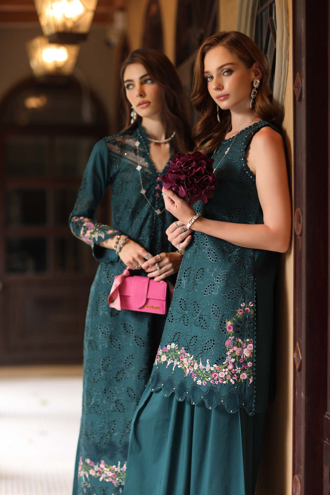 Noor by Saadia Asad | Eid Luxury Schiffli Laserkari 25 | D5- Teal