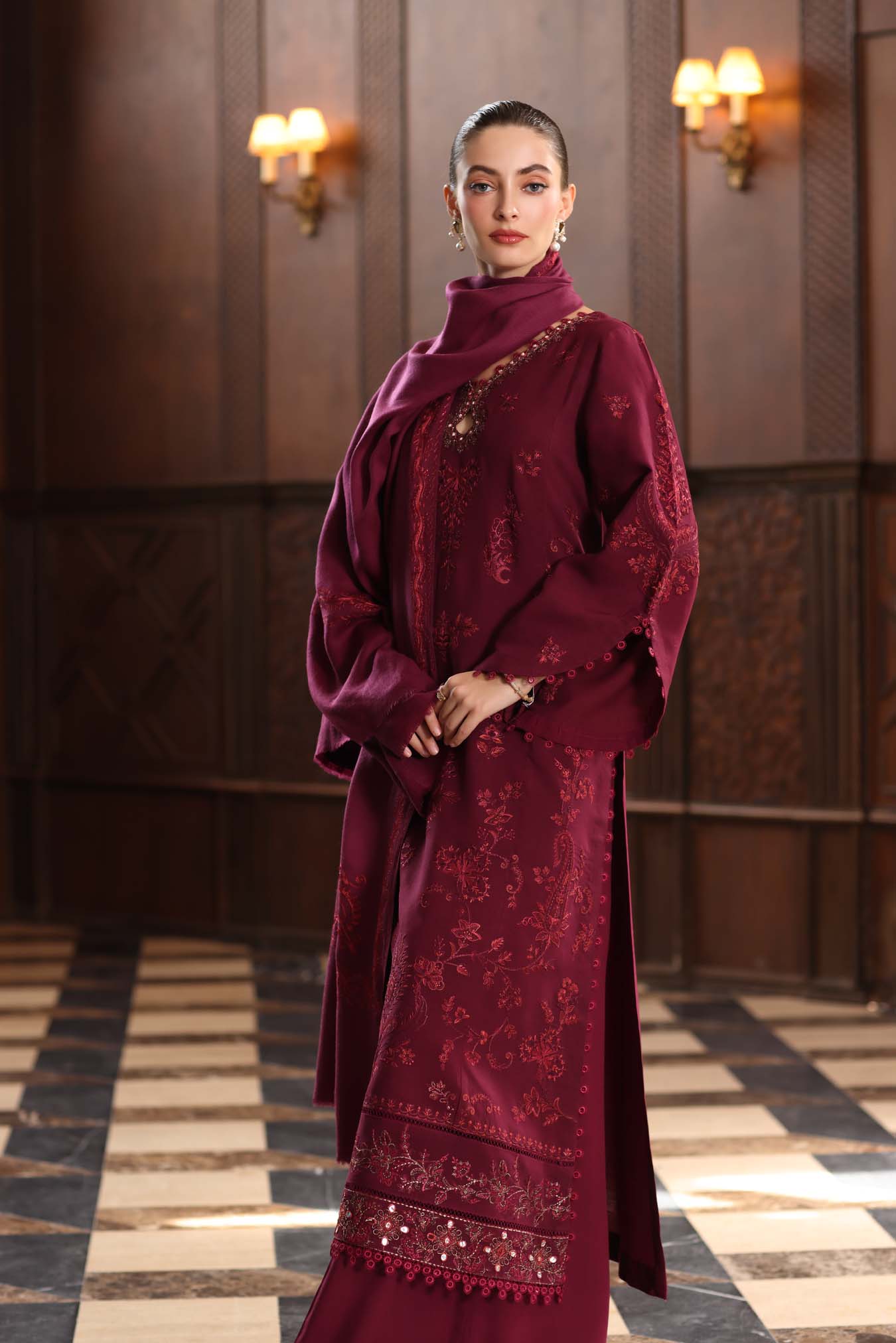 Noor by Saadia Asad | Winter Pashmina 25 | Royal Claret