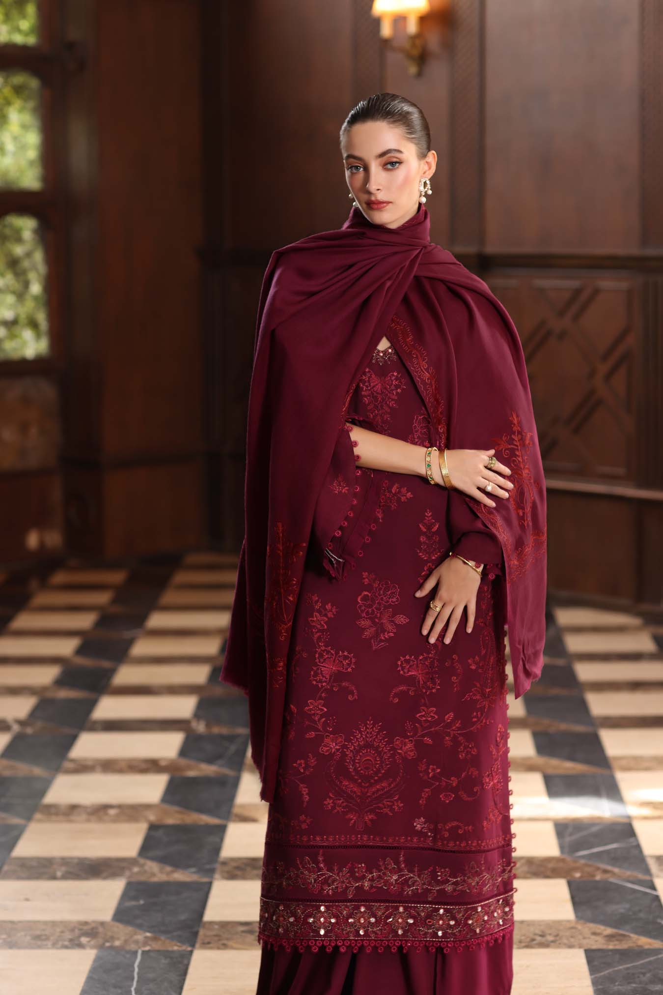 Noor by Saadia Asad | Winter Pashmina 25 | Royal Claret