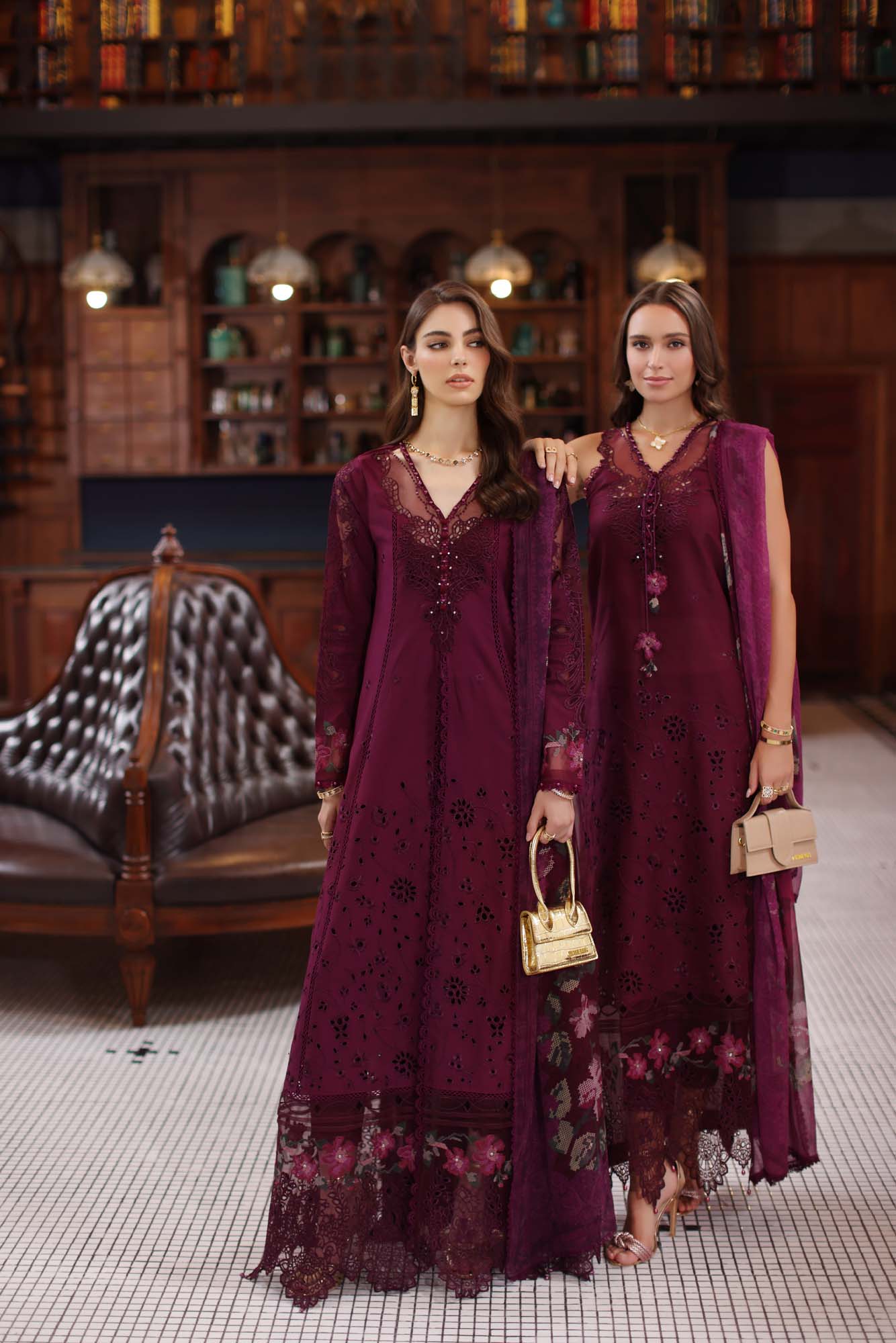 Noor by Saadia Asad | Eid Luxury Schiffli Laserkari 25 | D12- Plum