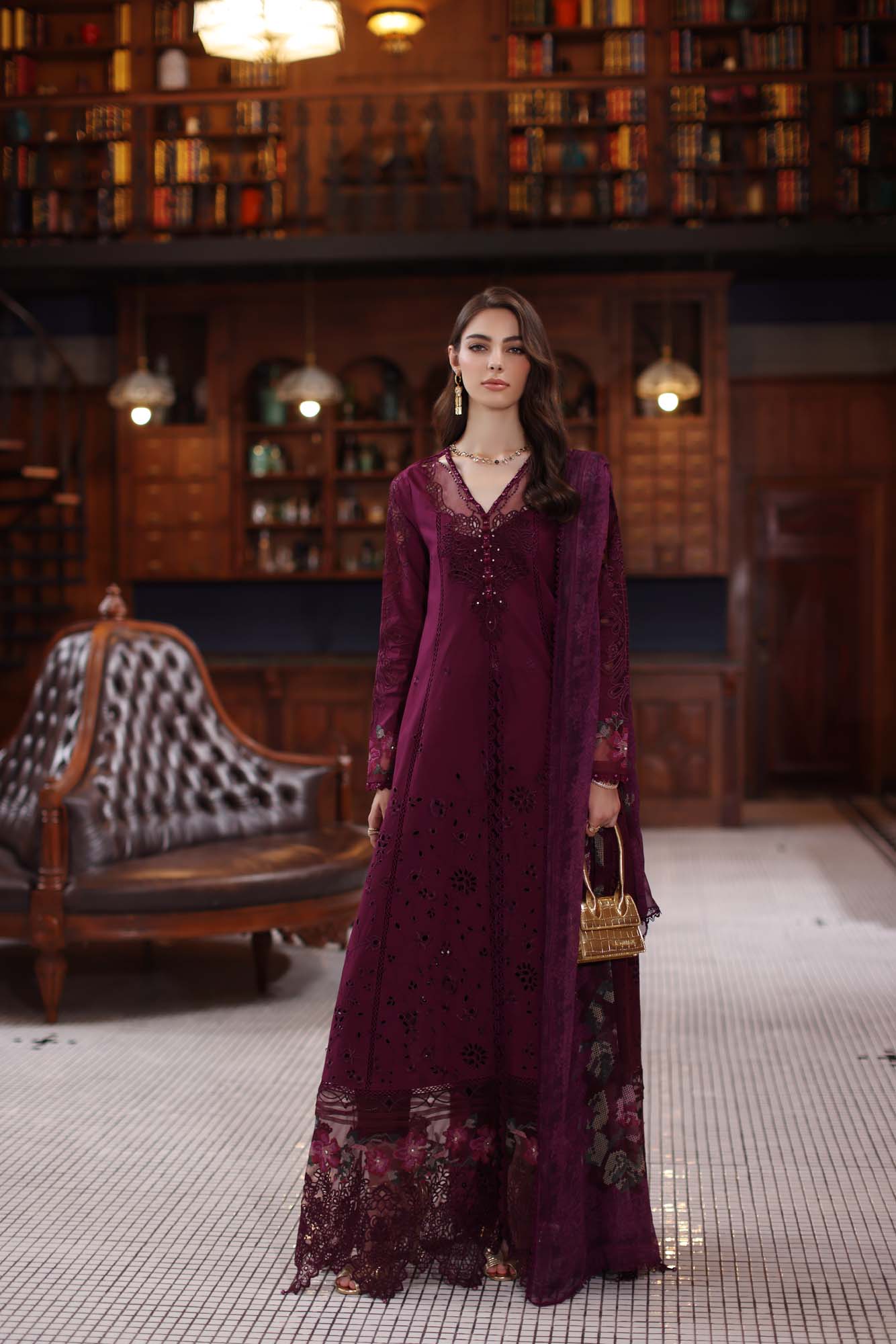 Noor by Saadia Asad | Eid Luxury Schiffli Laserkari 25 | D12- Plum