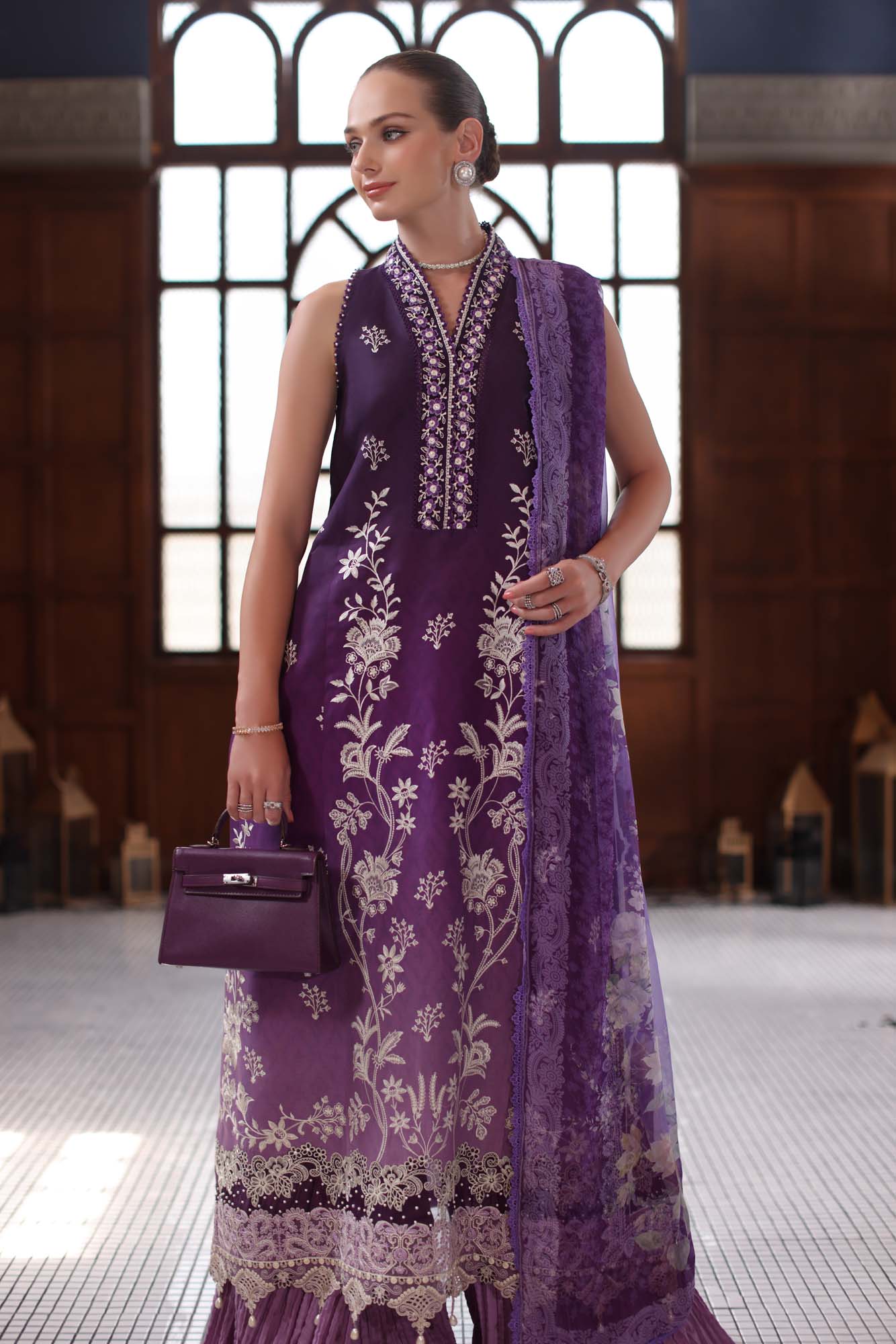 Noor by Saadia Asad | Eid Luxury Schiffli Laserkari 25 | D9- Purple