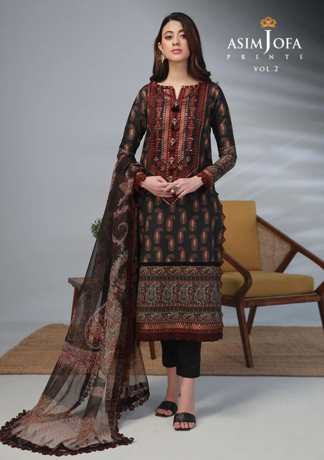 Lawn Collection - Asim Jofa - Basic - Print - 3 Pcs - AJBP#40 - Official Asim Jofa - Agha Fabrics UK