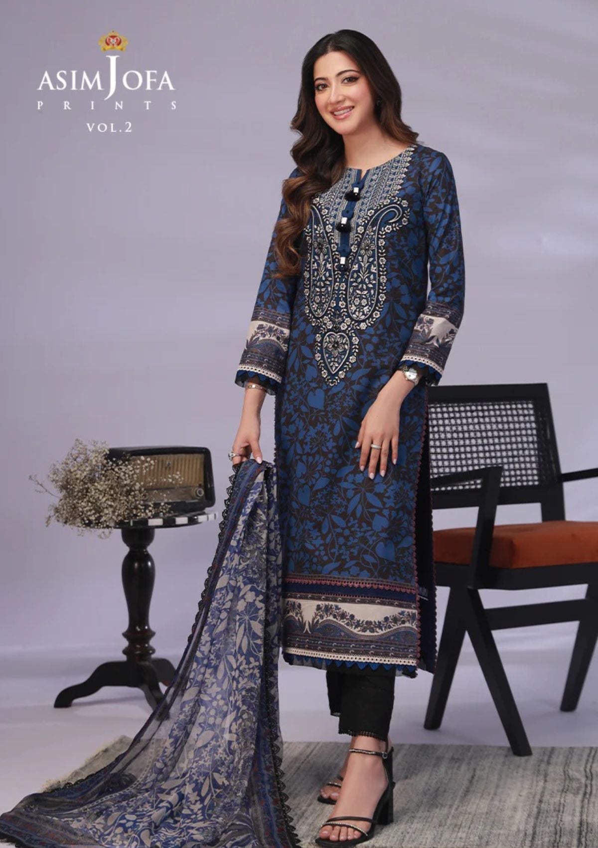 Lawn Collection - Asim Jofa - Basic - Print - 3 Pcs - AJBP#43 - Official Asim Jofa - Agha Fabrics UK