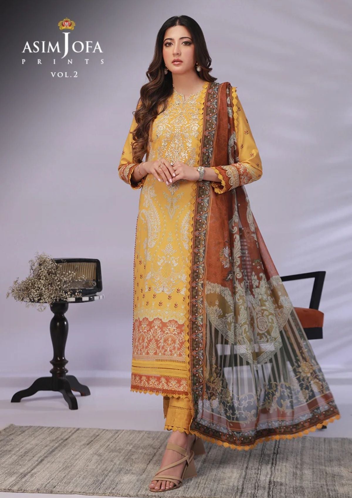 Lawn Collection - Asim Jofa - Basic - Print - 3 Pcs - AJBP#47 - Official Asim Jofa - Agha Fabrics UK
