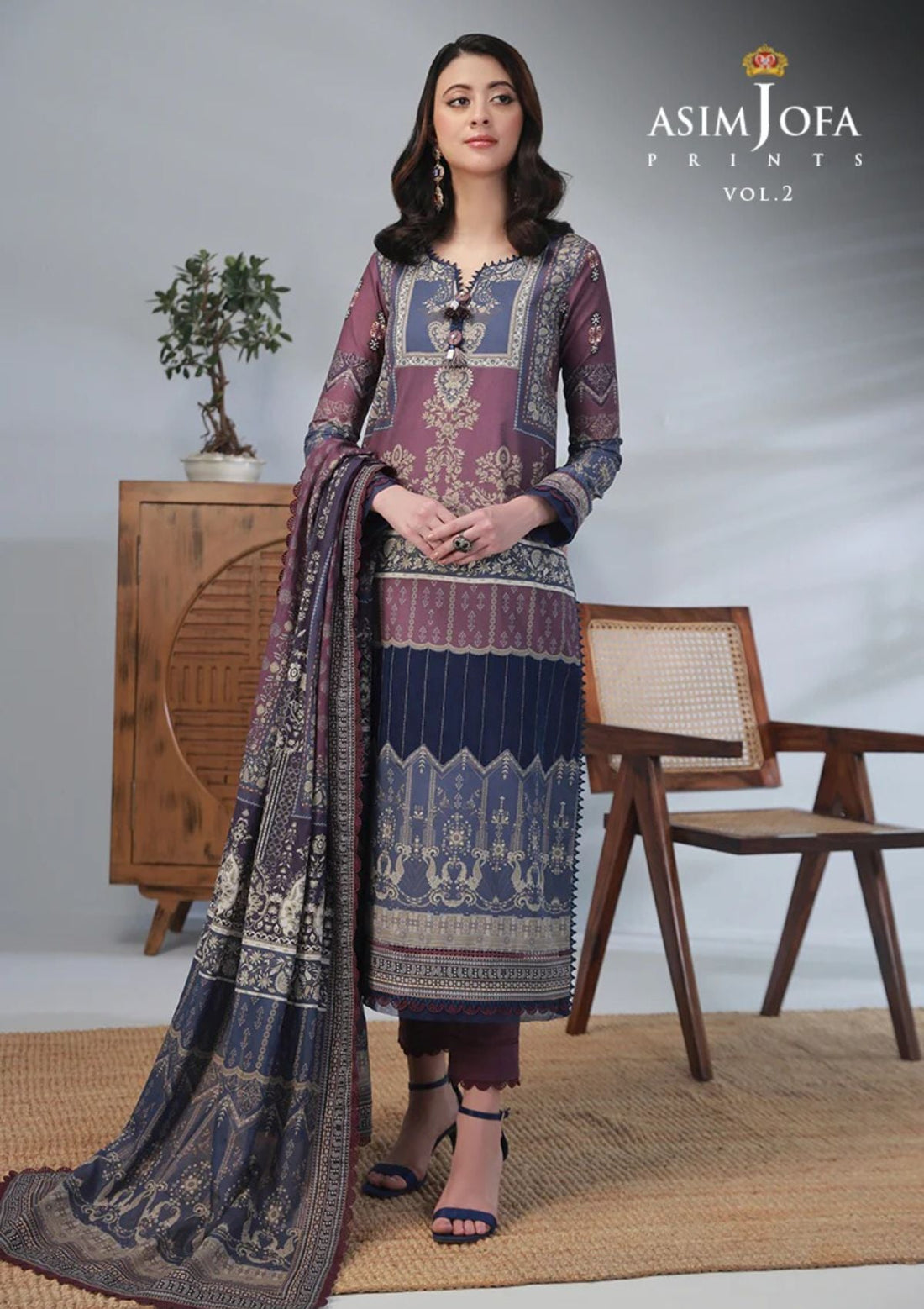 Lawn Collection - Asim Jofa - Basic - Print - 2 Pcs - AJBP#48 - Official Asim Jofa - Agha Fabrics UK