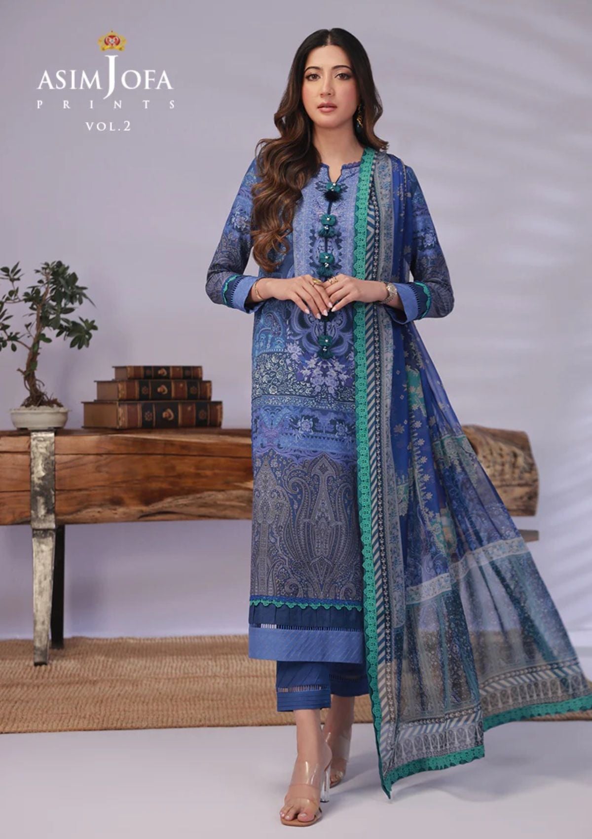Lawn Collection - Asim Jofa - Basic - Print - 2 Pcs - AJBP#49 - Official Asim Jofa - Agha Fabrics UK