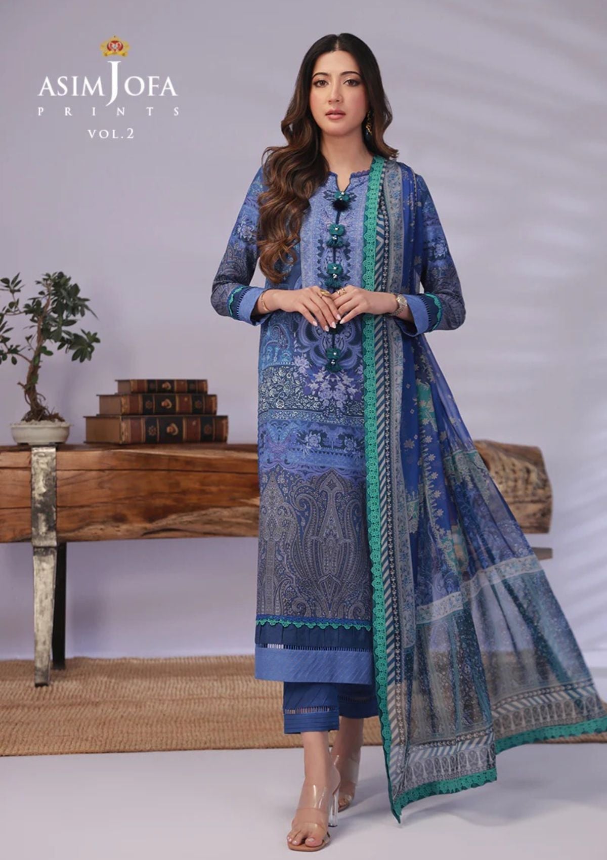 Lawn Collection - Asim Jofa - Basic - Print - 2 Pcs - AJBP#49 - Official Asim Jofa - Agha Fabrics UK