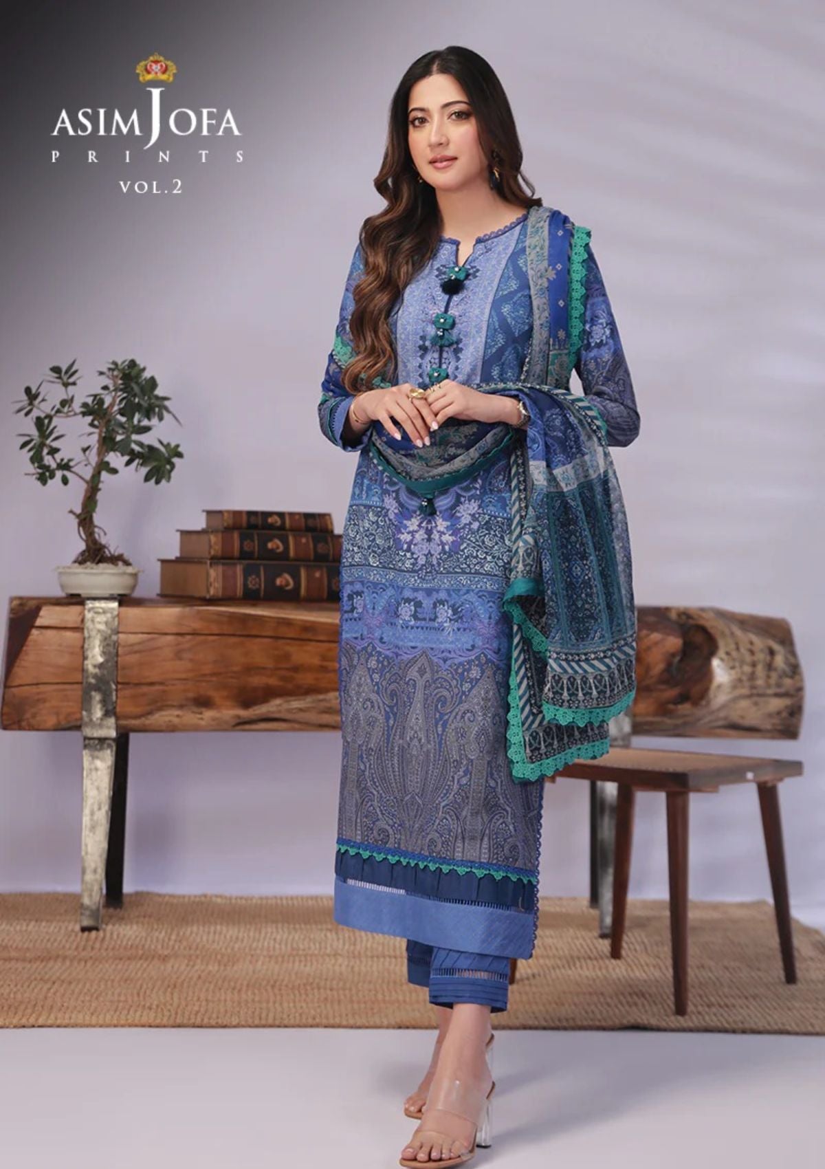 Lawn Collection - Asim Jofa - Basic - Print - 2 Pcs - AJBP#49 - Official Asim Jofa - Agha Fabrics UK