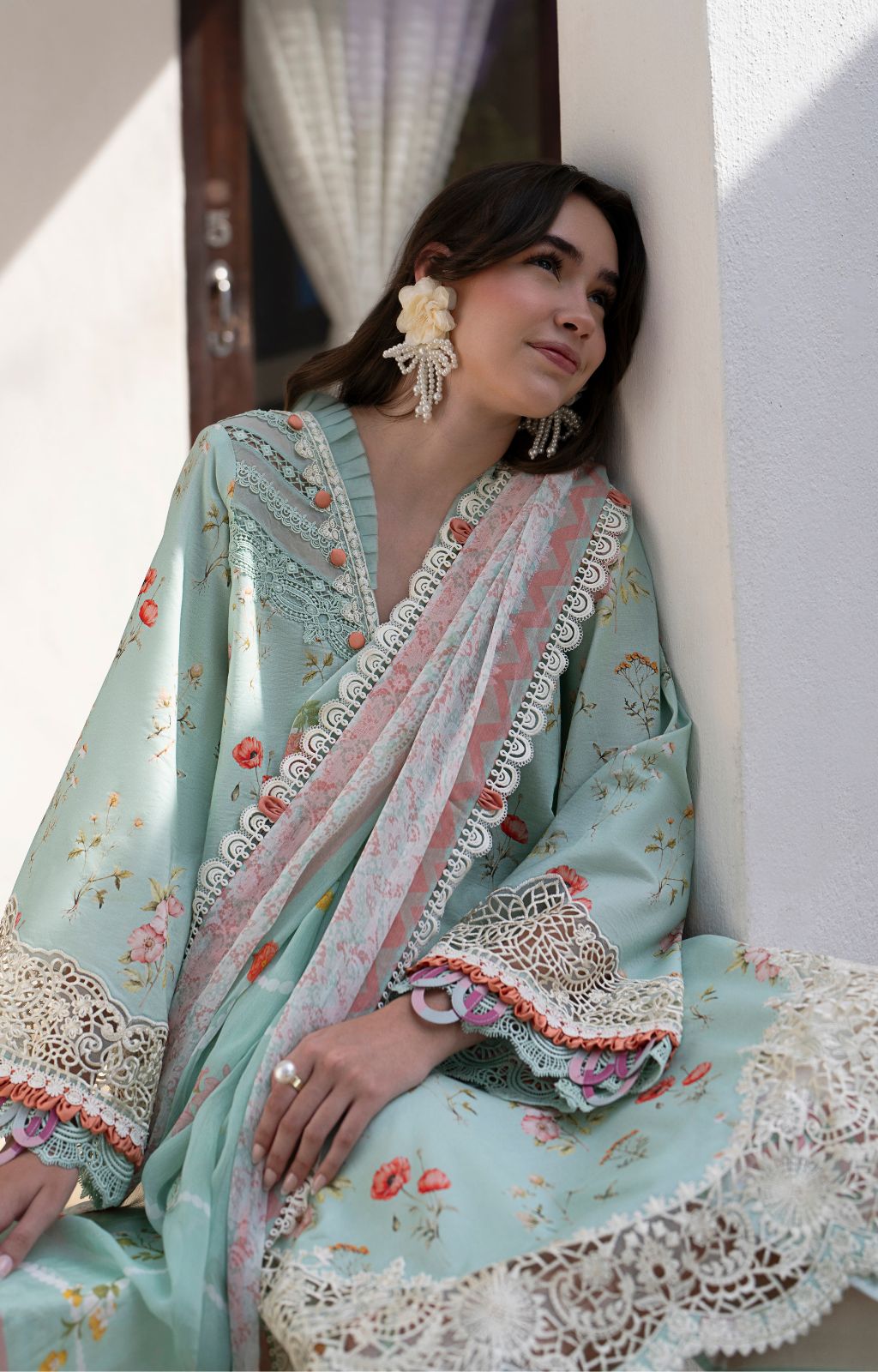 AJR Couture | Printakari Lawn 25 | Aqua - Official AJR Couture - Agha Fabrics UK
