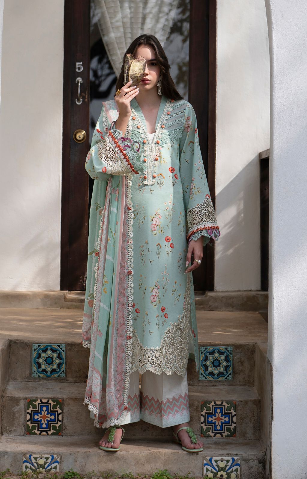 AJR Couture | Printakari Lawn 25 | Aqua - Official AJR Couture - Agha Fabrics UK