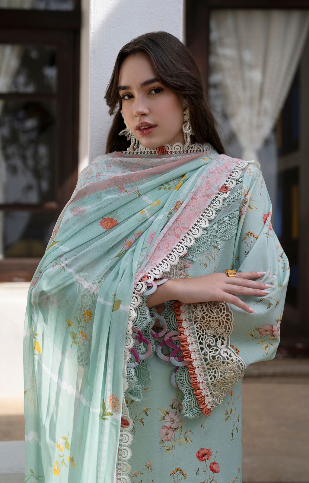 AJR Couture | Printakari Lawn 25 | Aqua - Official AJR Couture - Agha Fabrics UK