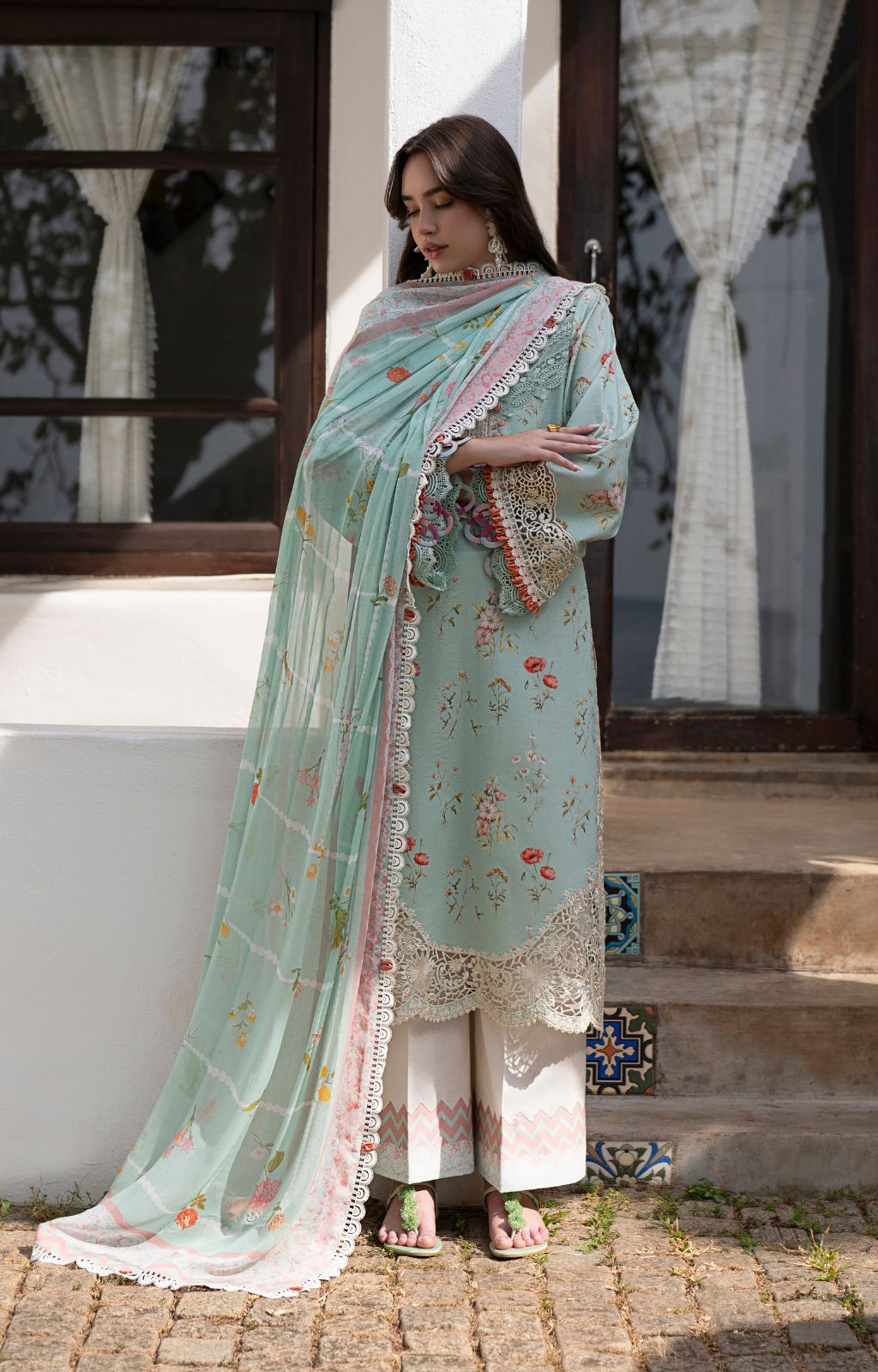 AJR Couture | Printakari Lawn 25 | Aqua - Official AJR Couture - Agha Fabrics UK
