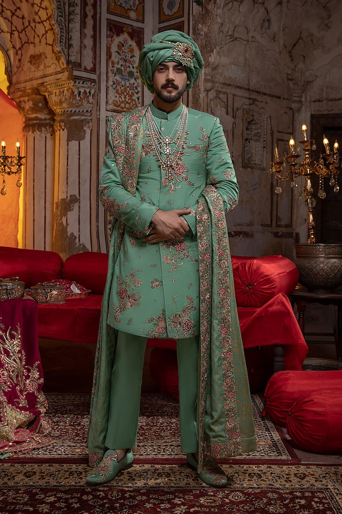 Pakistani Menswear | Mina Kashif | Sherwani D-03 - Official Agha Fabrics - Agha Fabrics UK