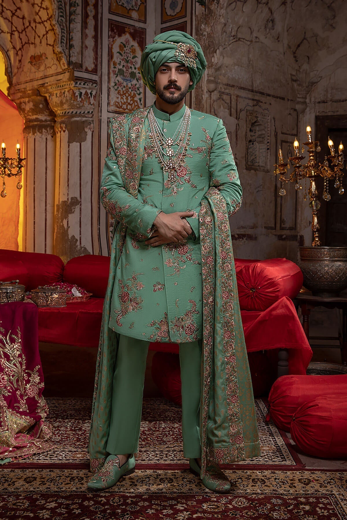 Pakistani Menswear | Mina Kashif | Sherwani D-03 - Official Agha Fabrics - Agha Fabrics UK
