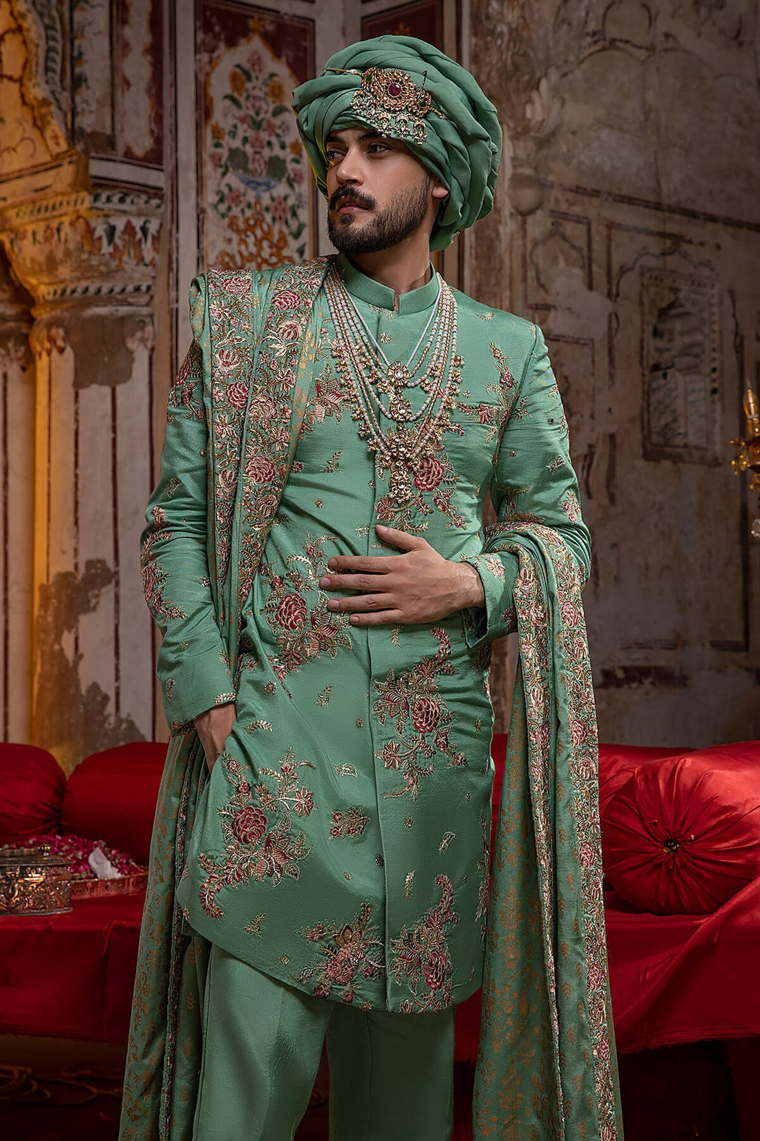 Pakistani Menswear | Mina Kashif | Sherwani D-03 - Official Agha Fabrics - Agha Fabrics UK