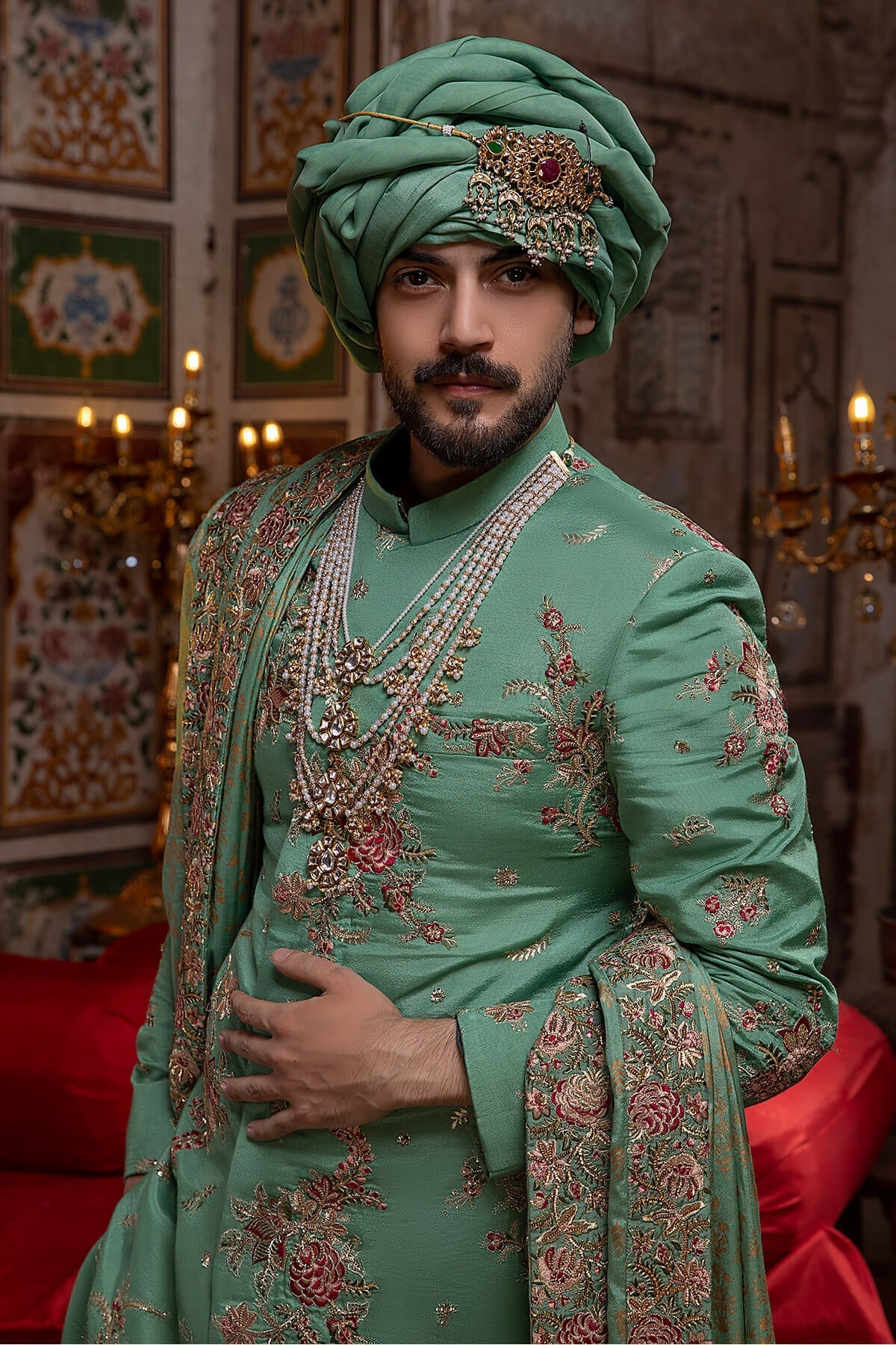 Pakistani Menswear | Mina Kashif | Sherwani D-03 - Official Agha Fabrics - Agha Fabrics UK