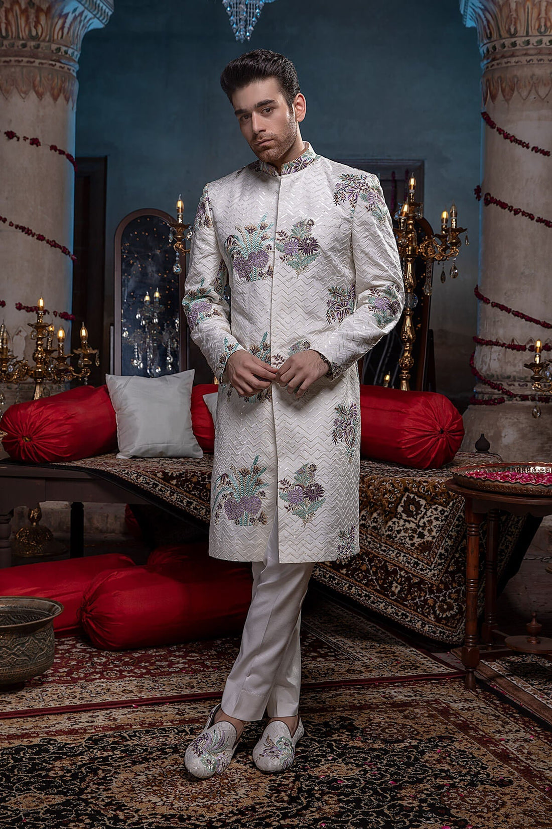 Pakistani Menswear | Mina Kashif | Sherwani D-10 - Official Agha Fabrics - Agha Fabrics UK