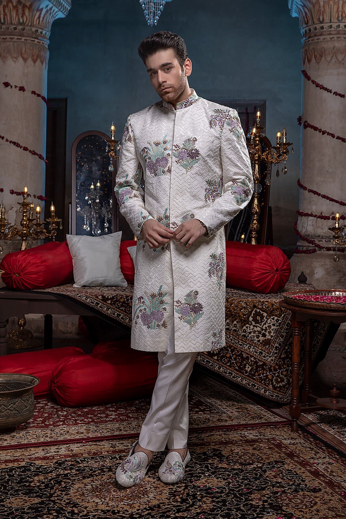 Pakistani Menswear | Mina Kashif | Sherwani D-10 - Official Agha Fabrics - Agha Fabrics UK