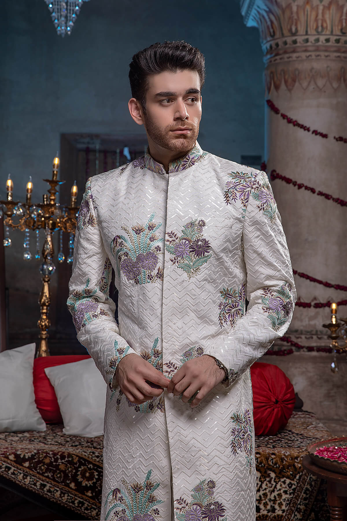 Pakistani Menswear | Mina Kashif | Sherwani D-10 - Official Agha Fabrics - Agha Fabrics UK