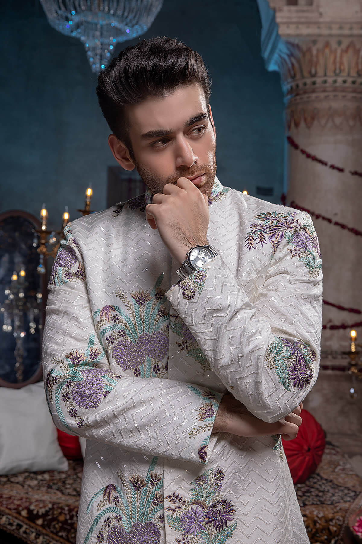 Pakistani Menswear | Mina Kashif | Sherwani D-10 - Official Agha Fabrics - Agha Fabrics UK