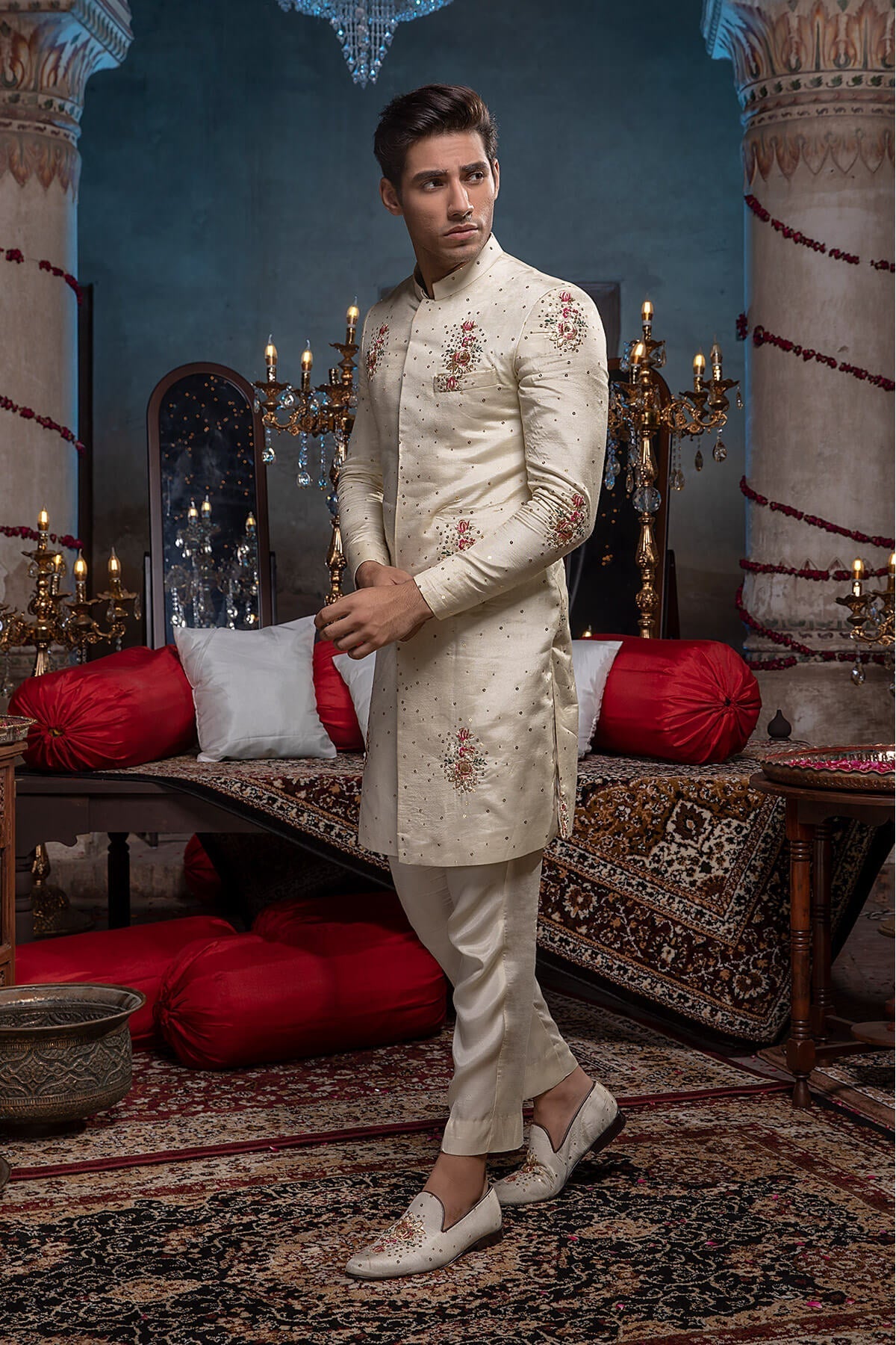 Pakistani Menswear | Mina Kashif | Sherwani D-04 - Official Agha Fabrics - Agha Fabrics UK