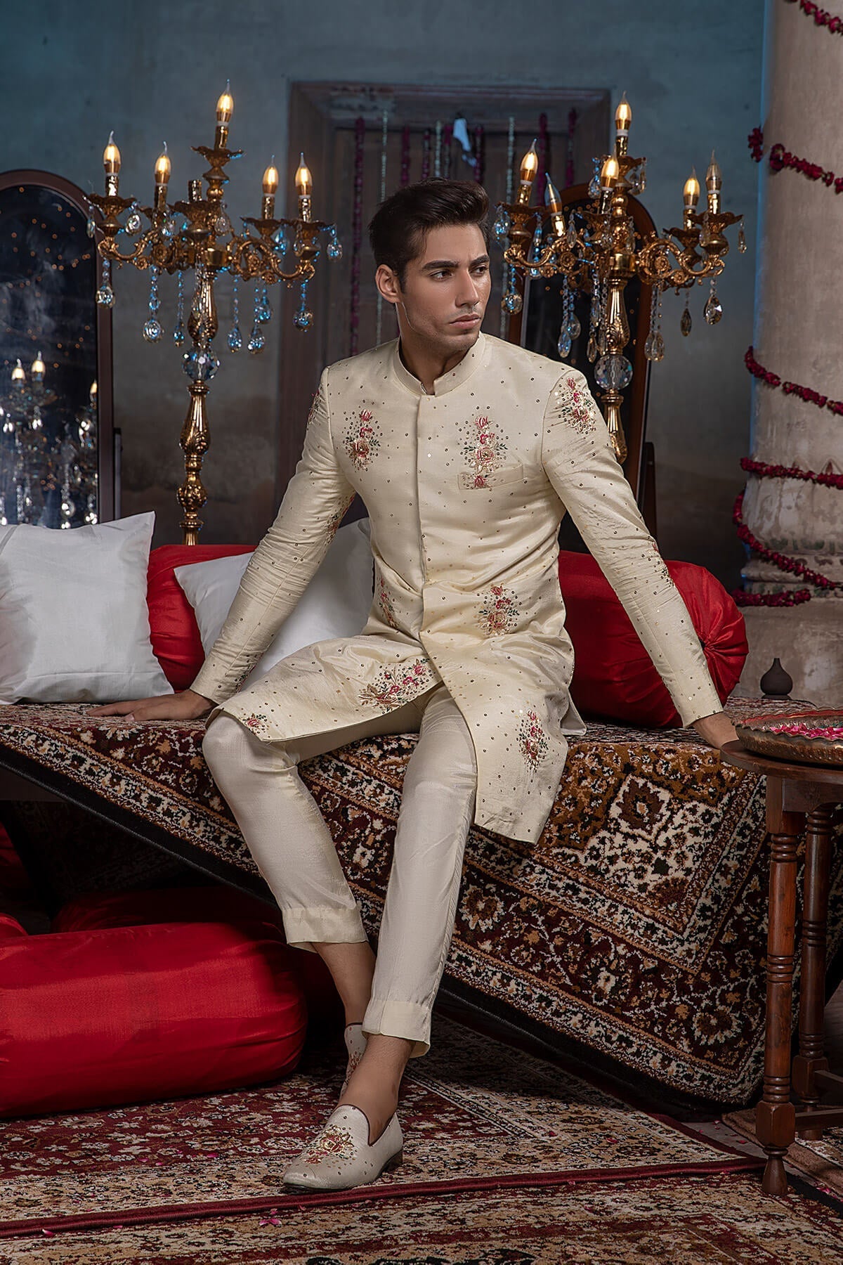 Pakistani Menswear | Mina Kashif | Sherwani D-02 - Official Agha Fabrics - Agha Fabrics UK