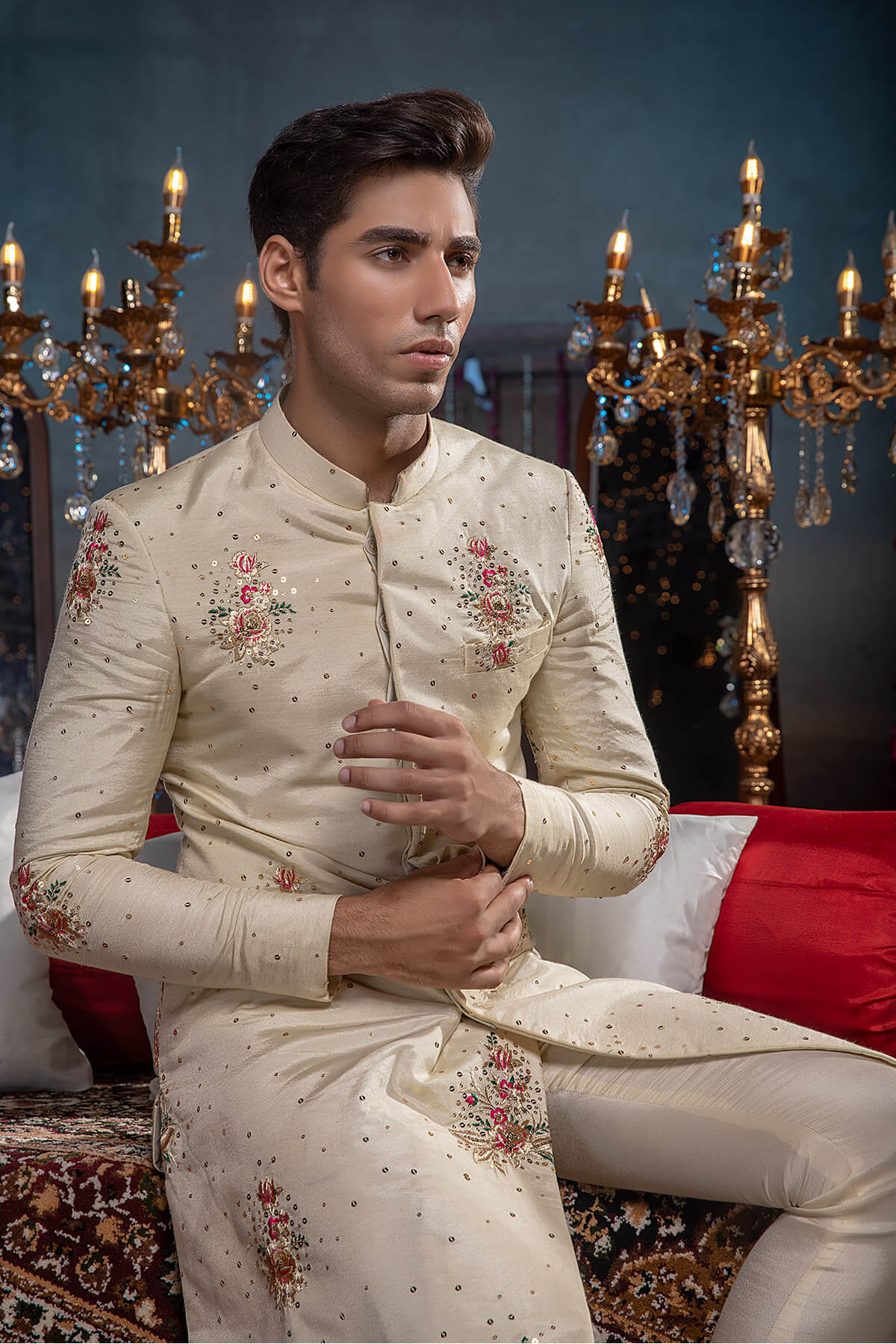 Pakistani Menswear | Mina Kashif | Sherwani D-02 - Official Agha Fabrics - Agha Fabrics UK