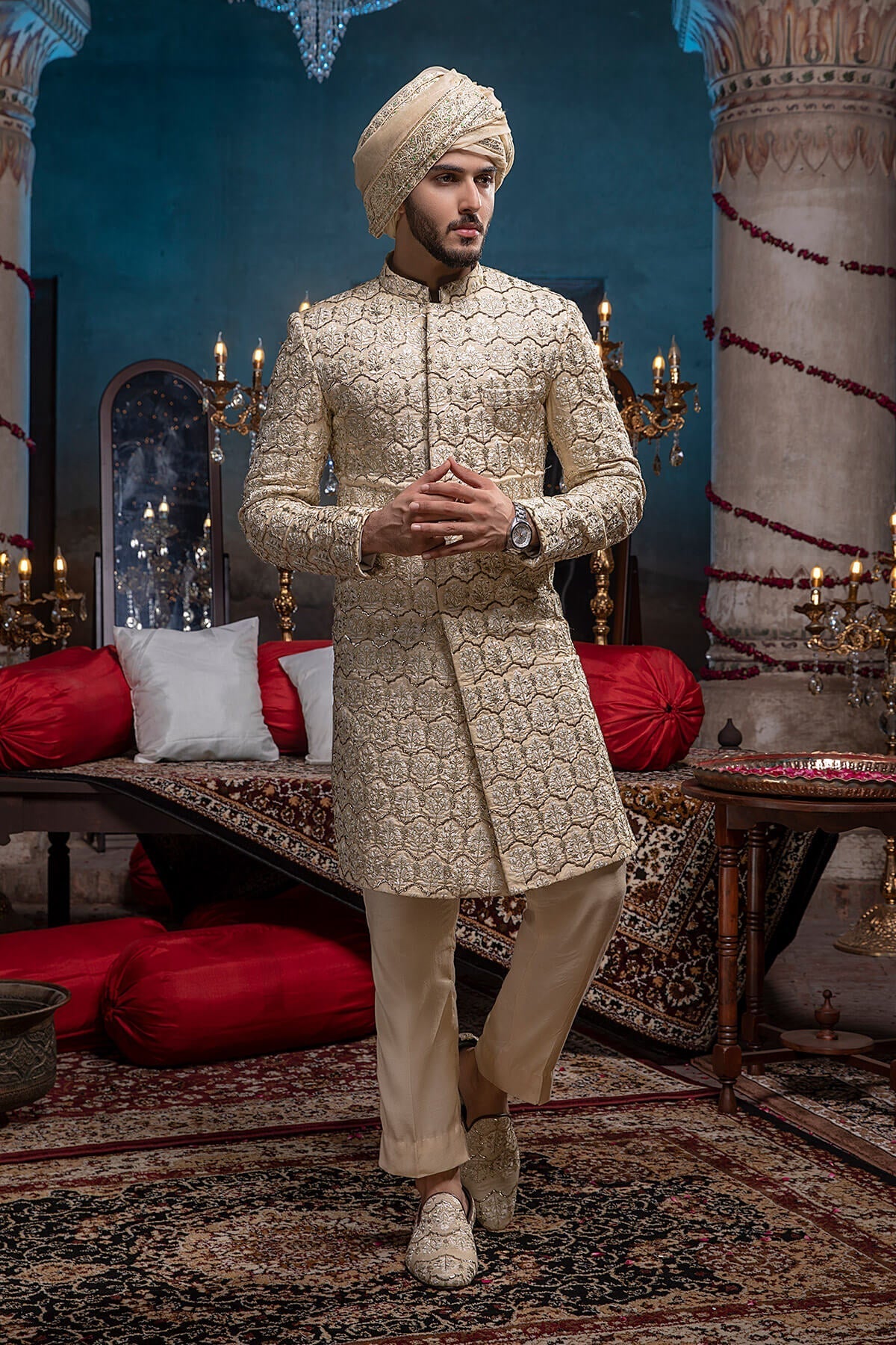 Pakistani Menswear | Mina Kashif | Sherwani D-04 - Official Agha Fabrics - Agha Fabrics UK