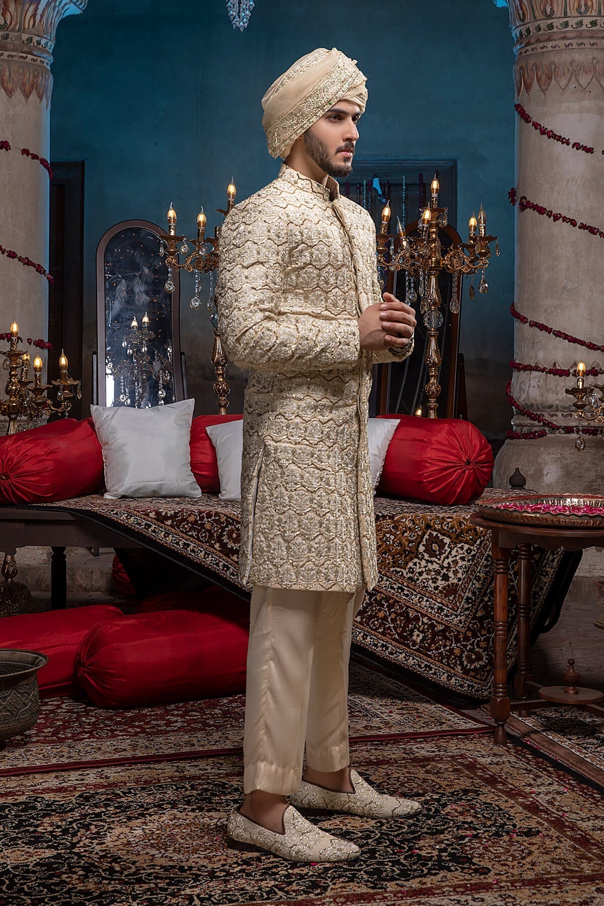 Pakistani Menswear | Mina Kashif | Sherwani D-04 - Official Agha Fabrics - Agha Fabrics UK