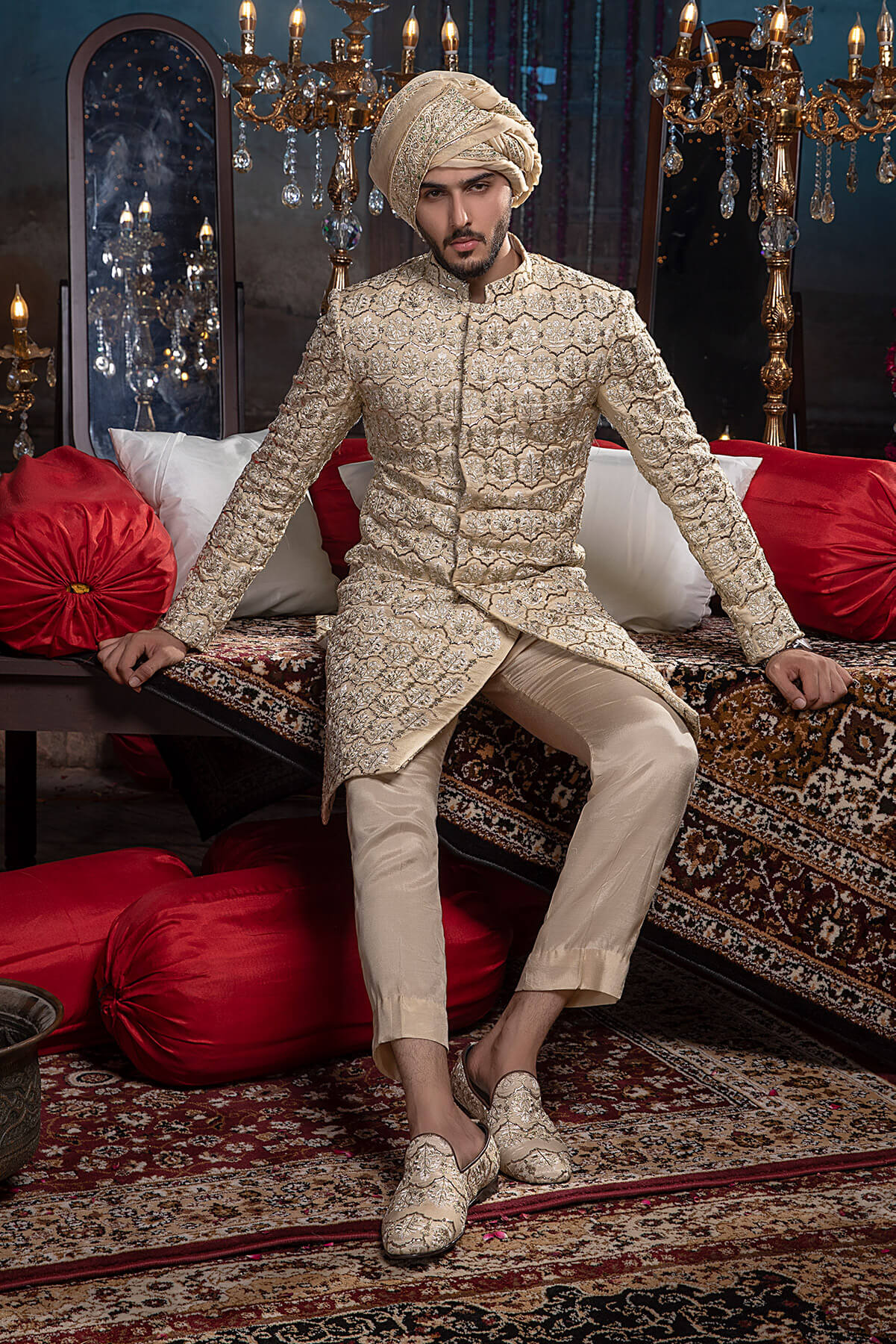 Pakistani Menswear | Mina Kashif | Sherwani D-04 - Official Agha Fabrics - Agha Fabrics UK