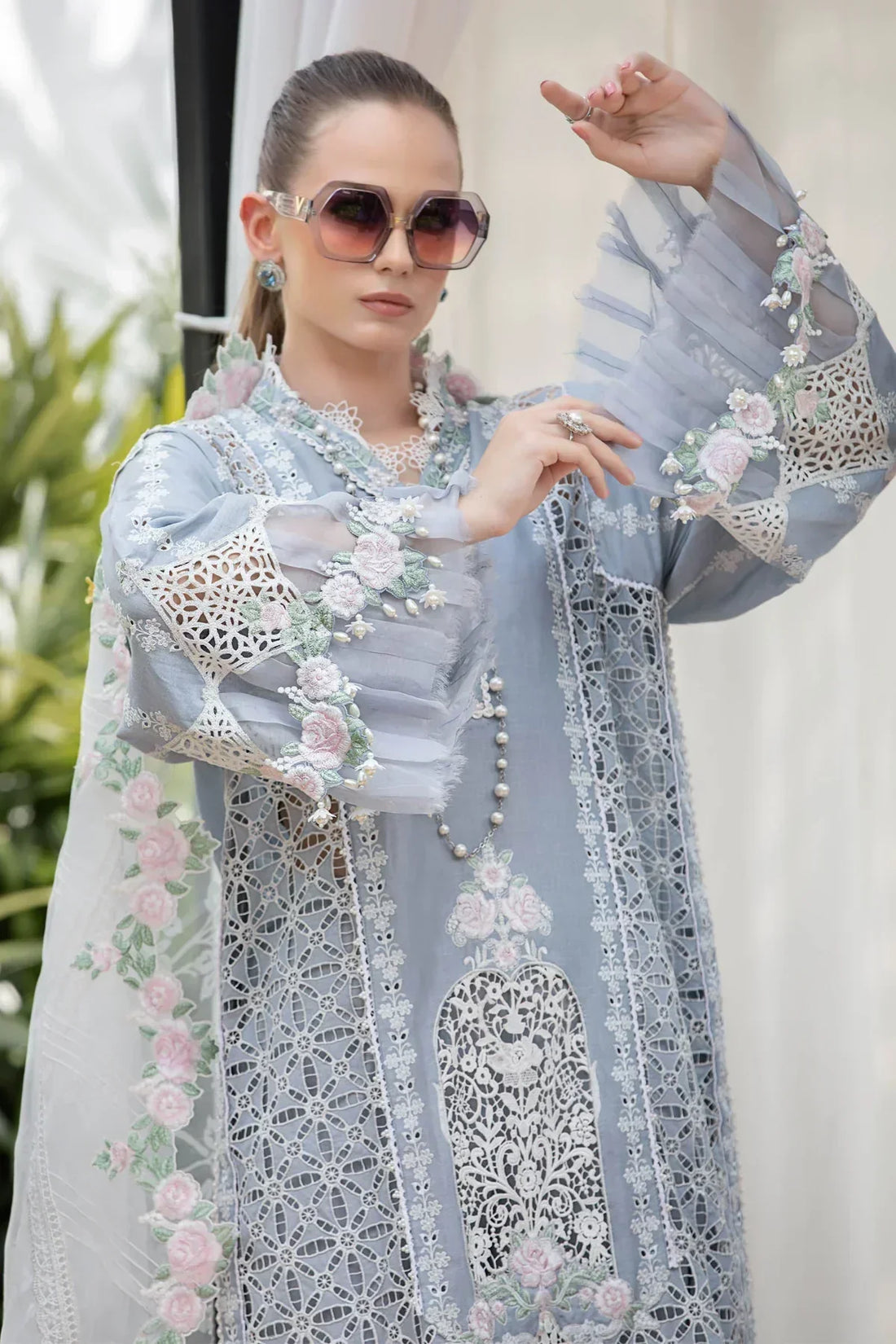 Maria B | Luxury Lawn | EL-23-10-Ice Blue -  Maria B Luxury -  Agha Fabrics