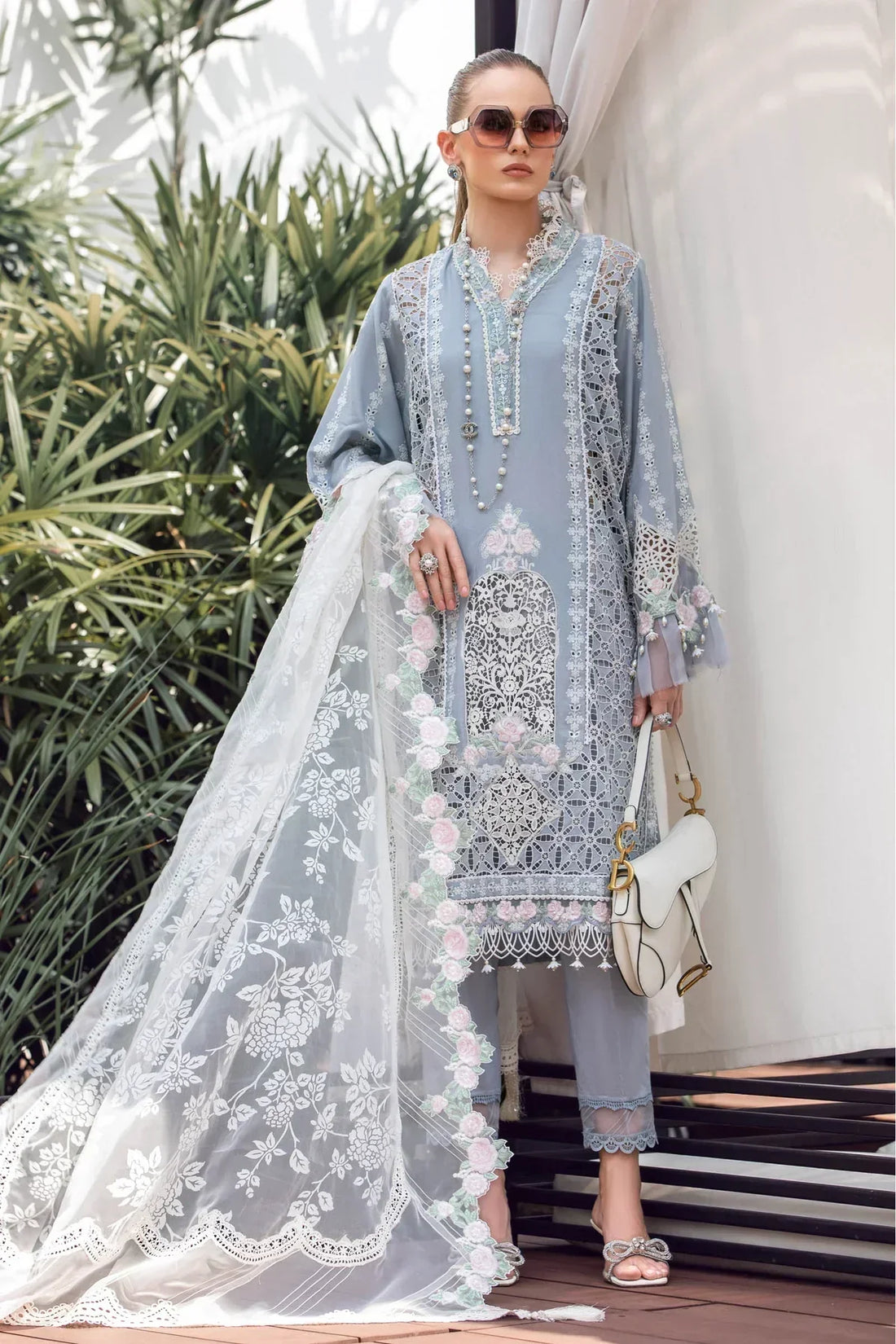 Maria B | Luxury Lawn | EL-23-10-Ice Blue -  Maria B Luxury -  Agha Fabrics