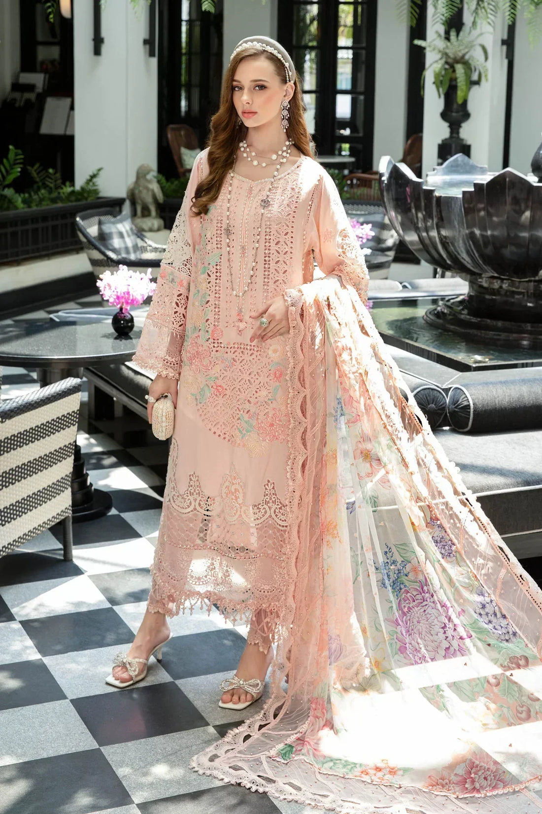 Maria B | Luxury Lawn | EL-23-07-Peach -  Maria B Luxury -  Agha Fabrics