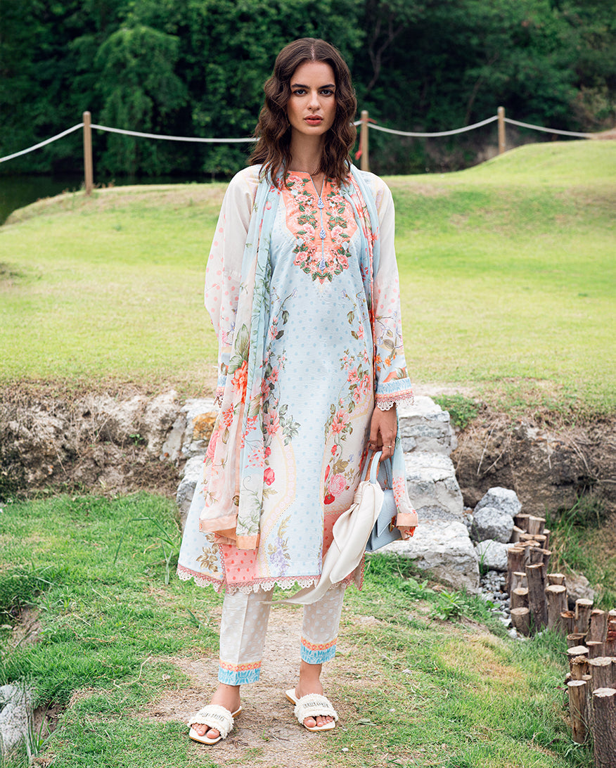Roheenaz | Garden Veal Printed Lawn 25 | Cloudberey glaze
